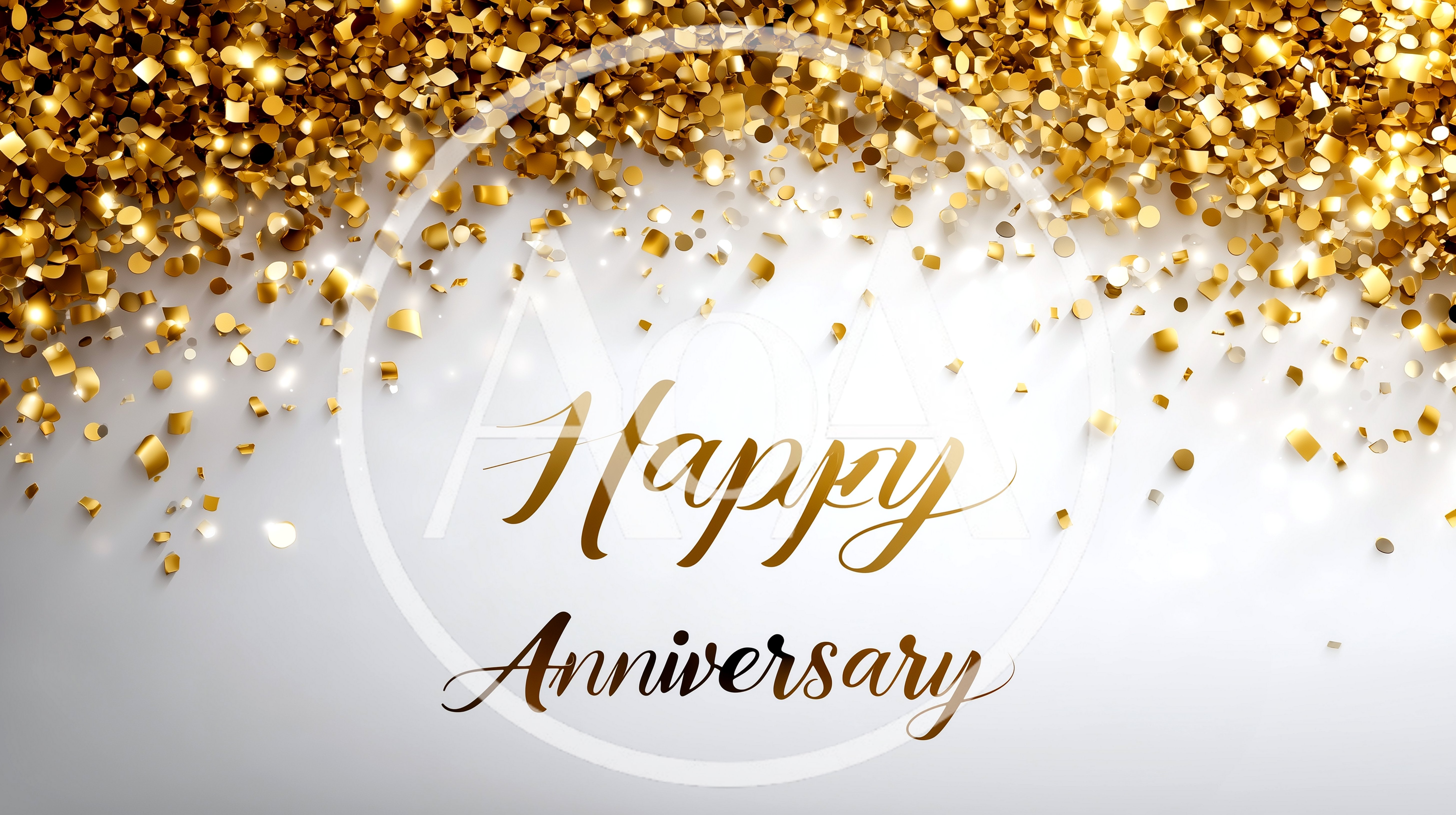 Happy Anniversary Text With Falling Gold Confetti