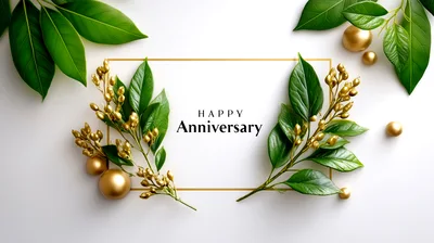 Happy Anniversary Greeting Card With Golden Foliage