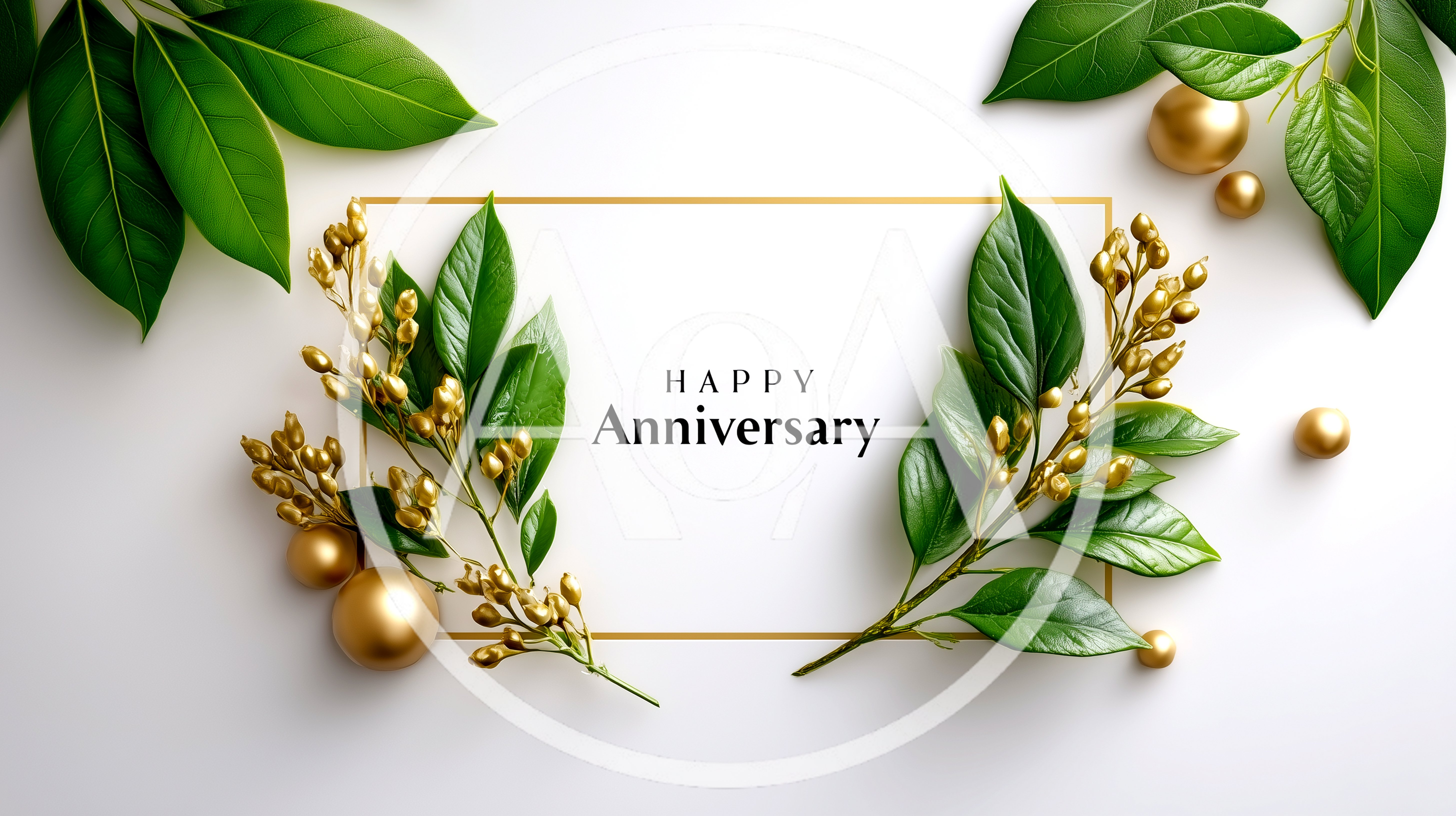 Happy Anniversary Greeting Card With Golden Foliage