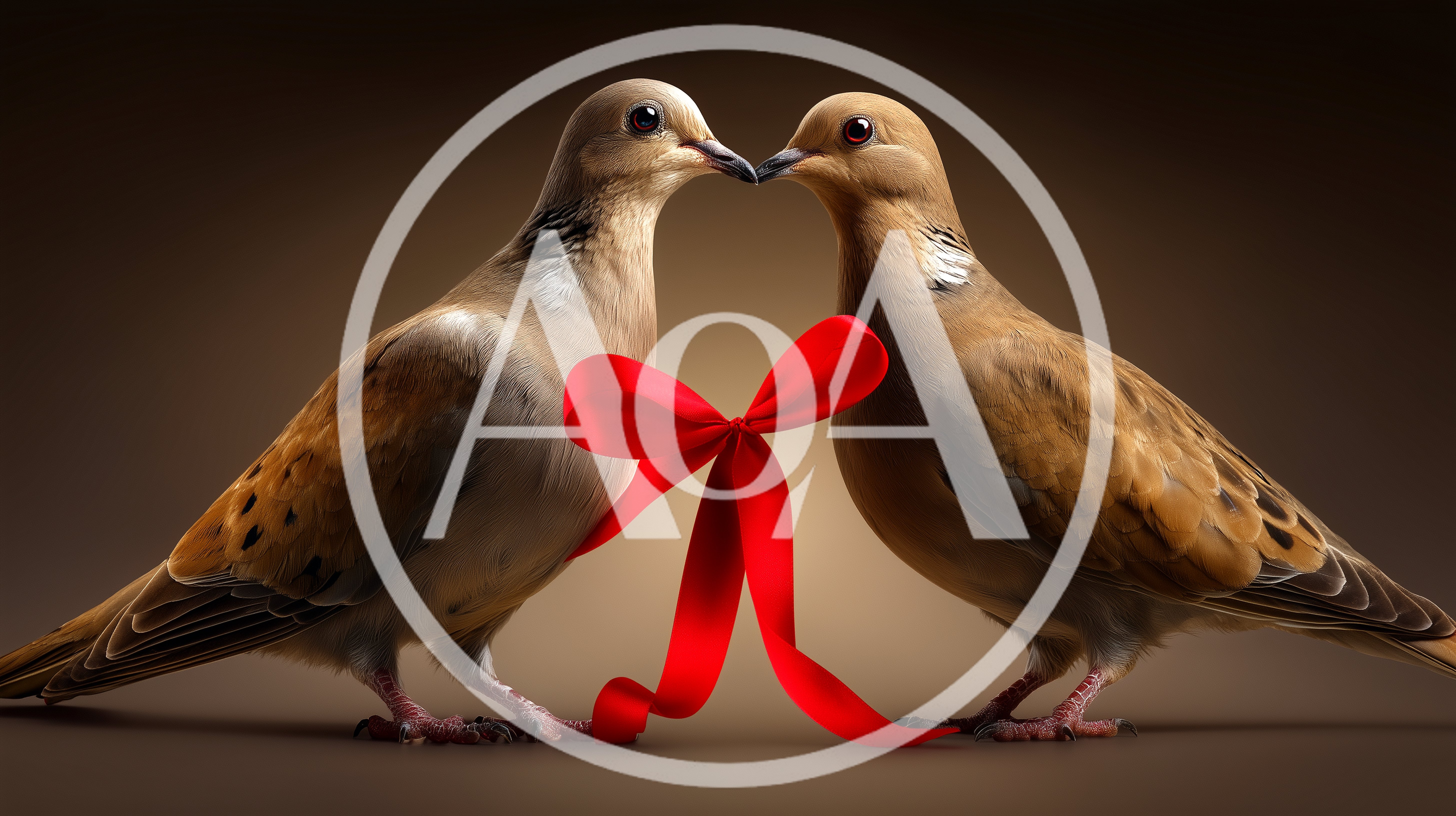 Two Mourning Doves Connected By A Red Ribbon