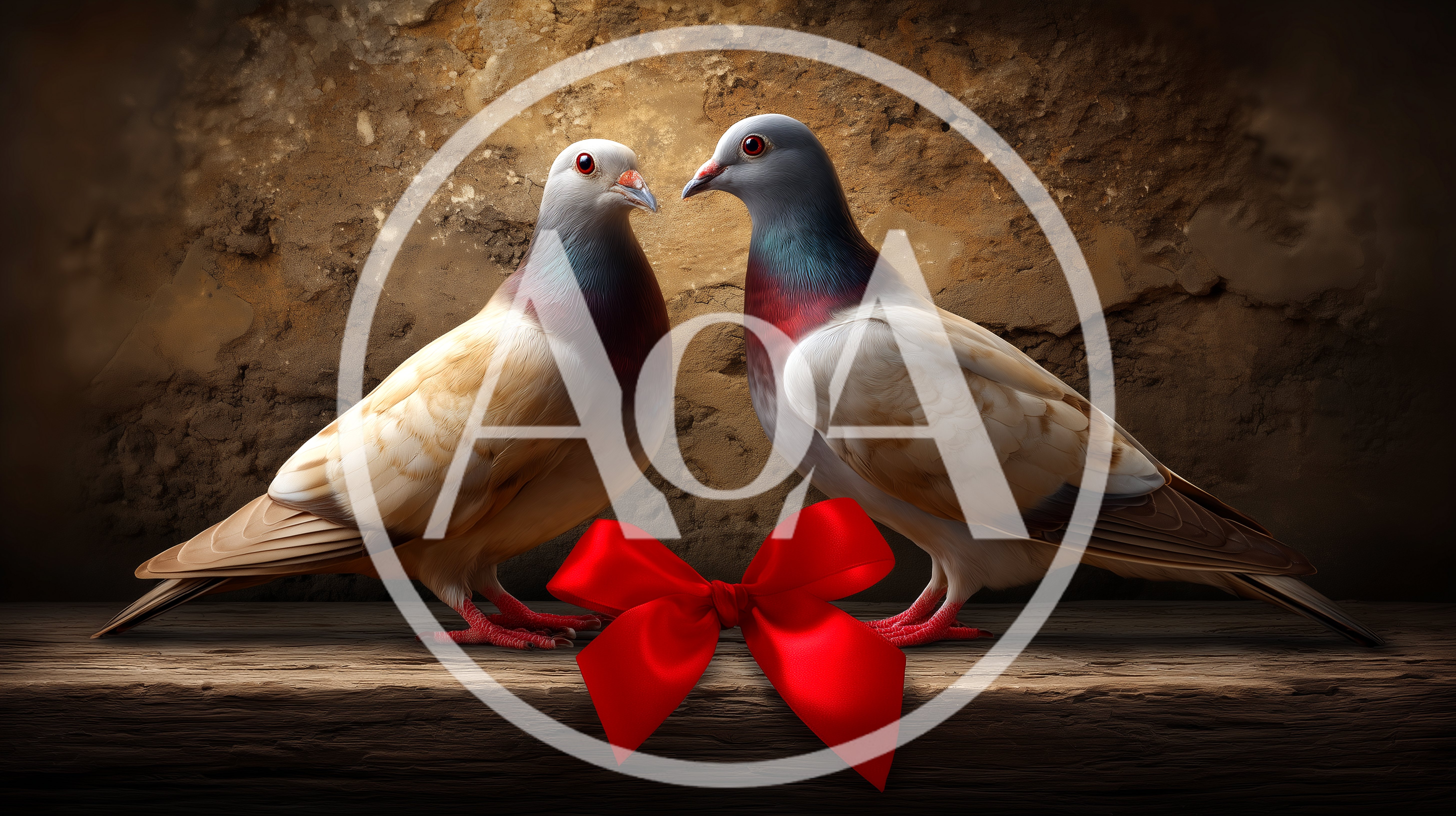 Two Pigeons Facing Each Other With A Red Bow