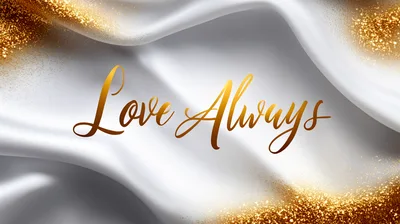 Elegant Gold Text Love Always On White Silk Background