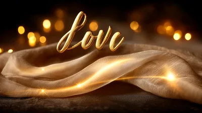 Golden Love Text Over Elegant Flowing Fabric