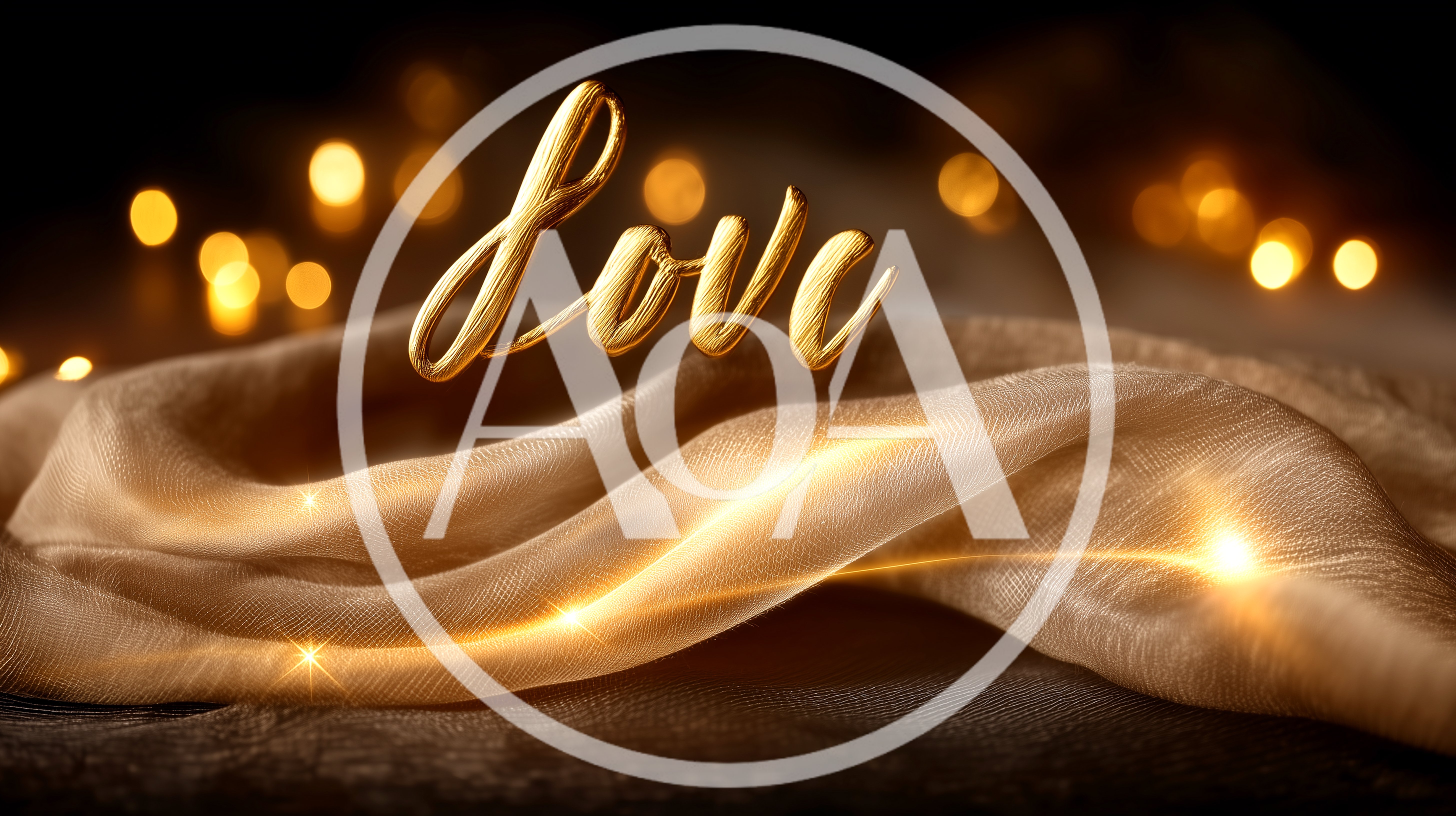 Golden Love Text Over Elegant Flowing Fabric