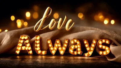 Love Always Marquee Letters On Fabric Background