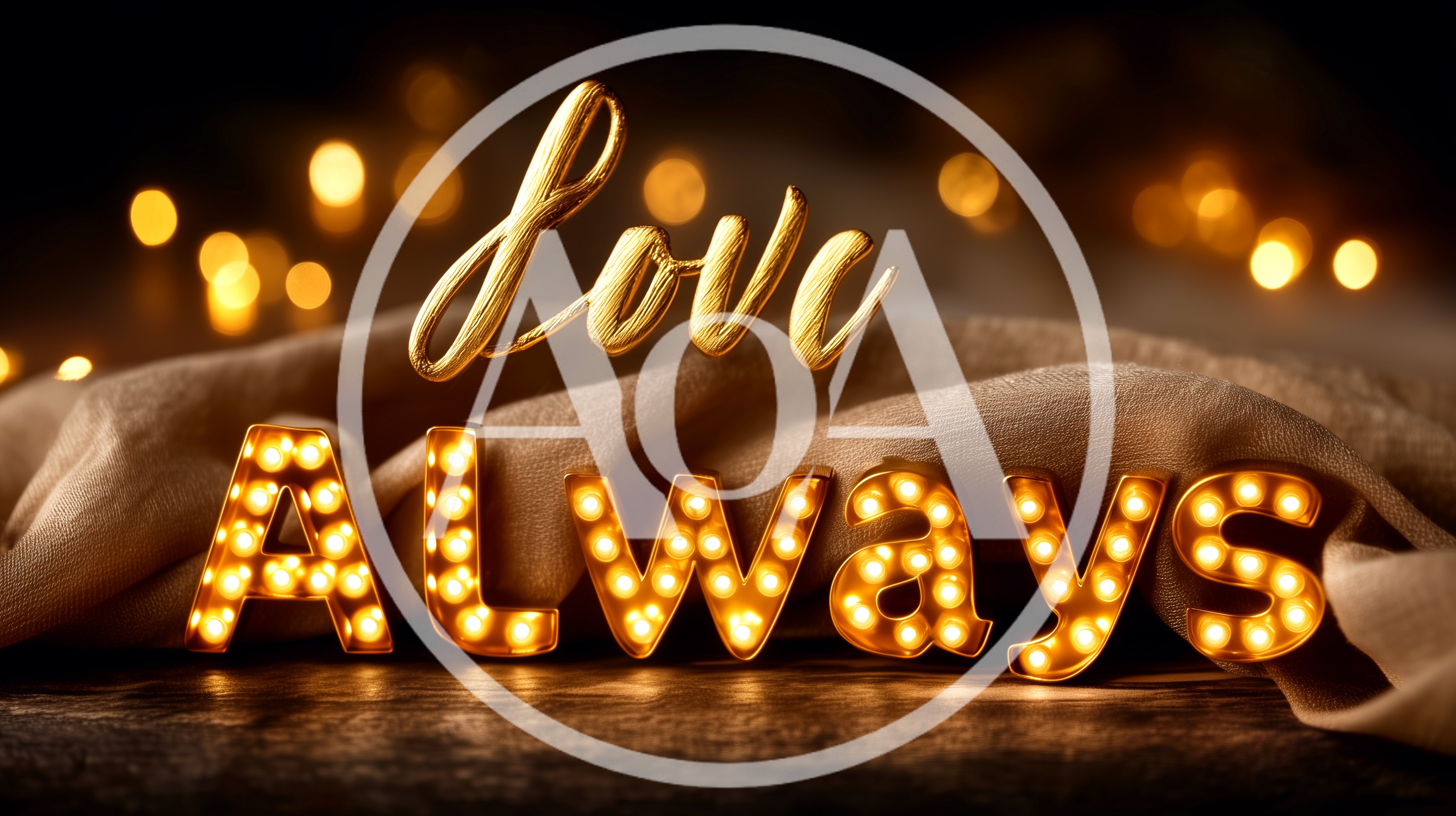 Love Always Marquee Letters On Fabric Background