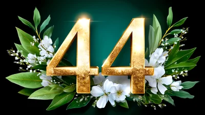 Golden Number Forty Four With White Flowers