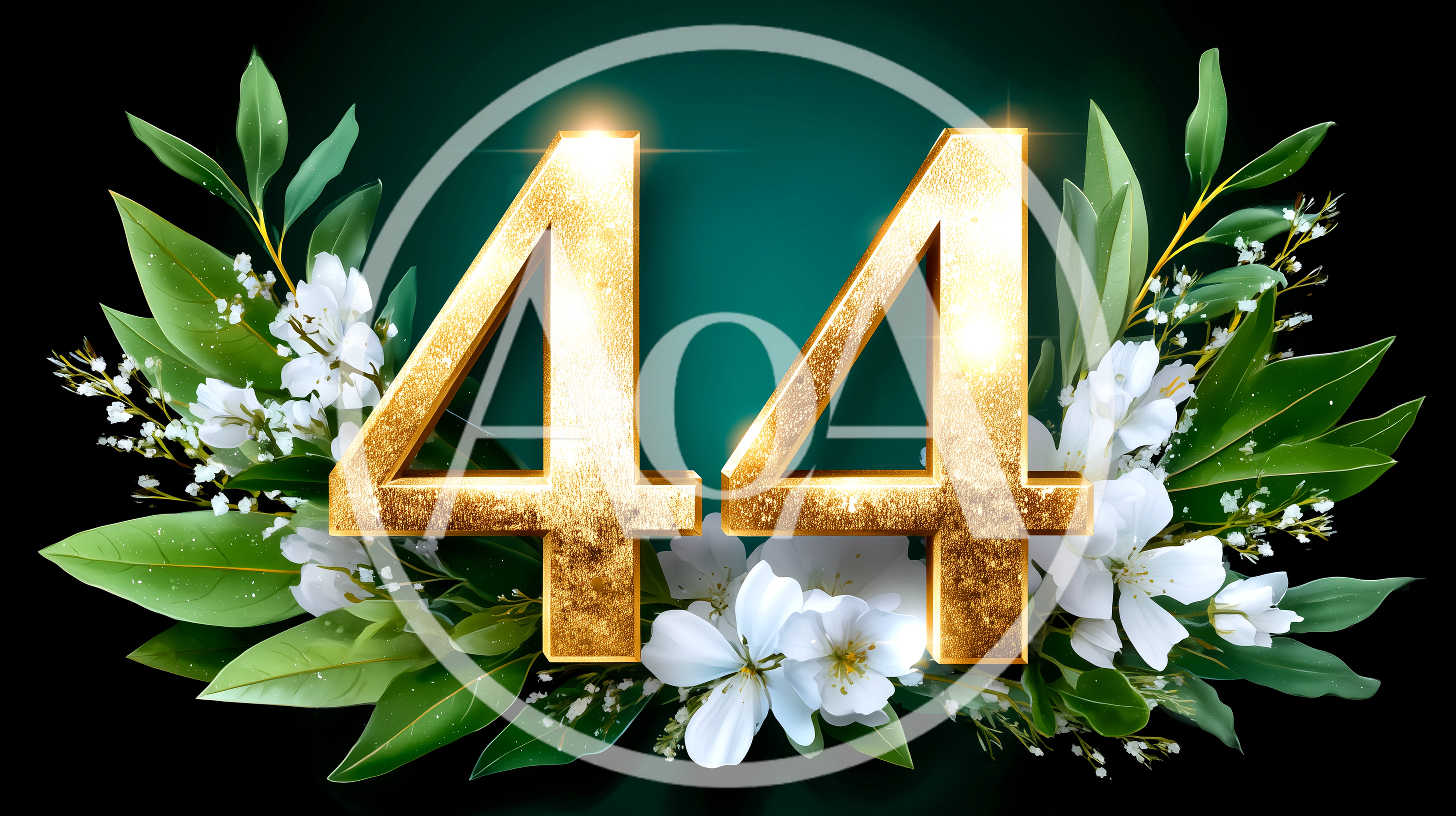 Golden Number Forty Four With White Flowers
