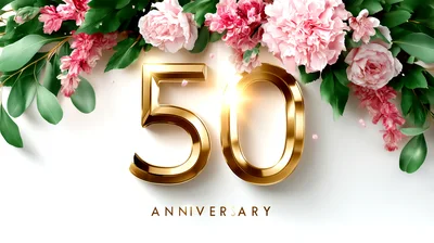 Golden 50th Anniversary Text With Floral Decoration
