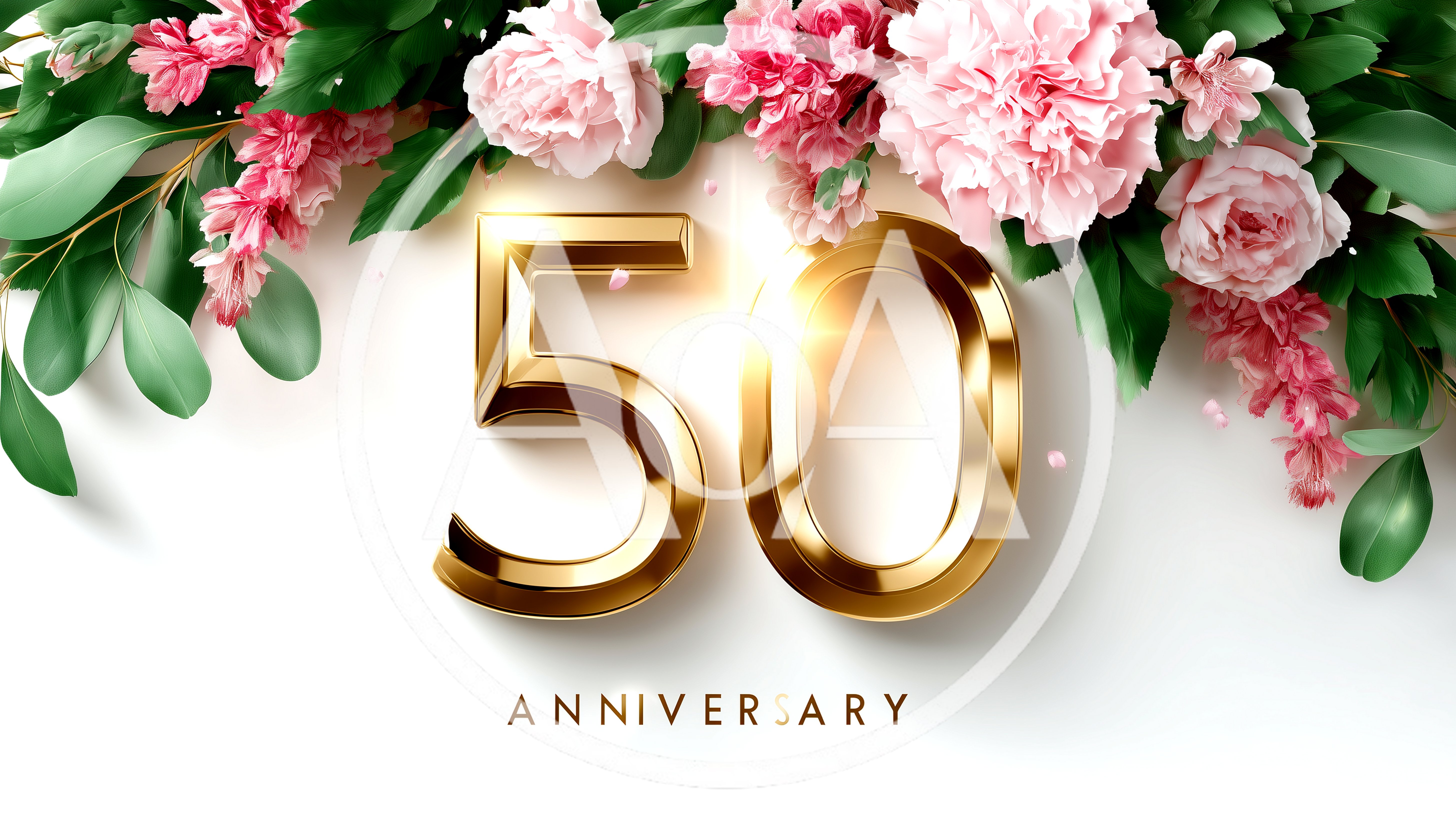 Golden 50th Anniversary Text With Floral Decoration