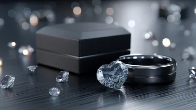 Heart Shaped Diamond And Wedding Ring With Jewelry Box