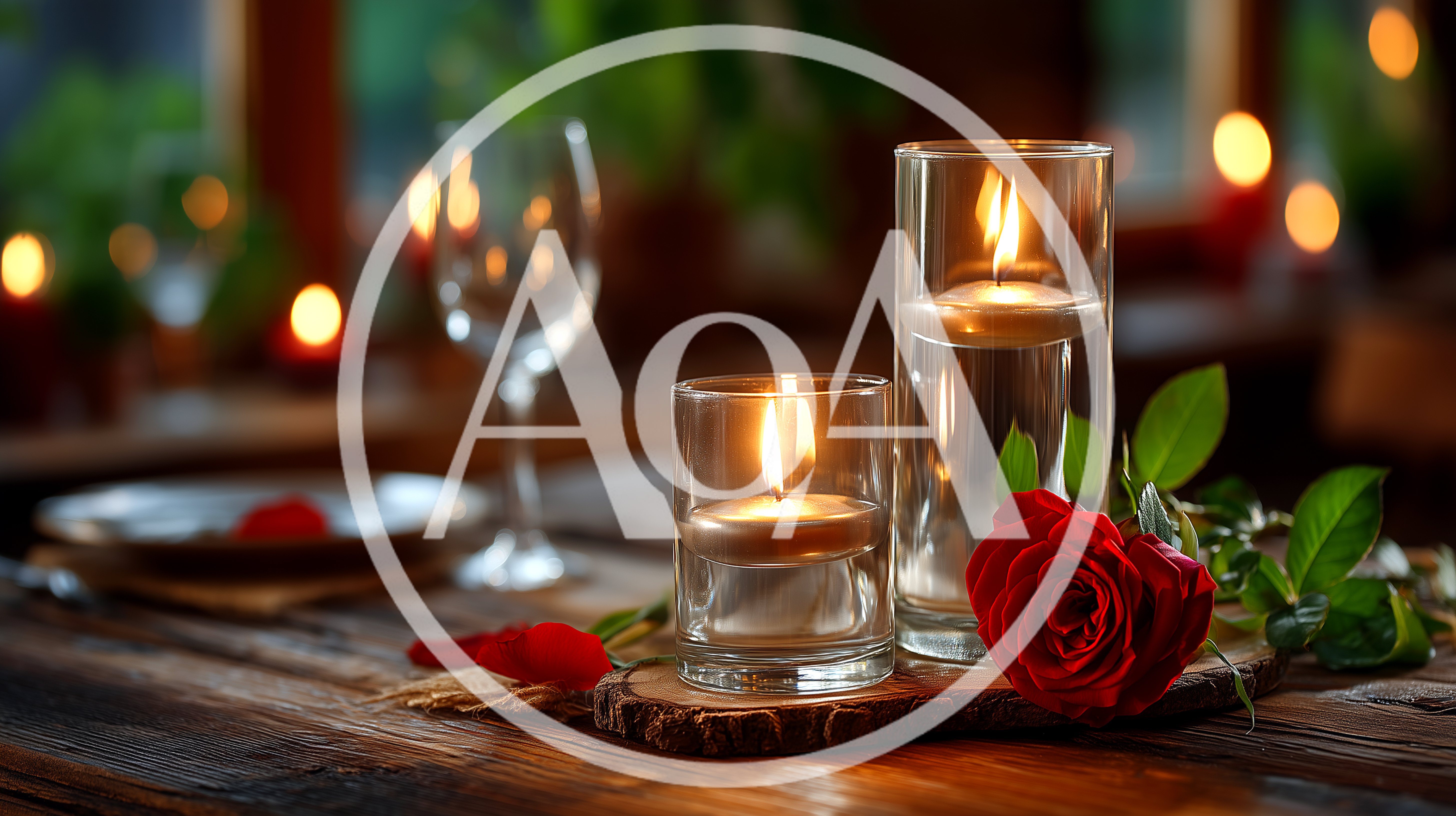Romantic Candlelight Dinner Setting With Red Rose