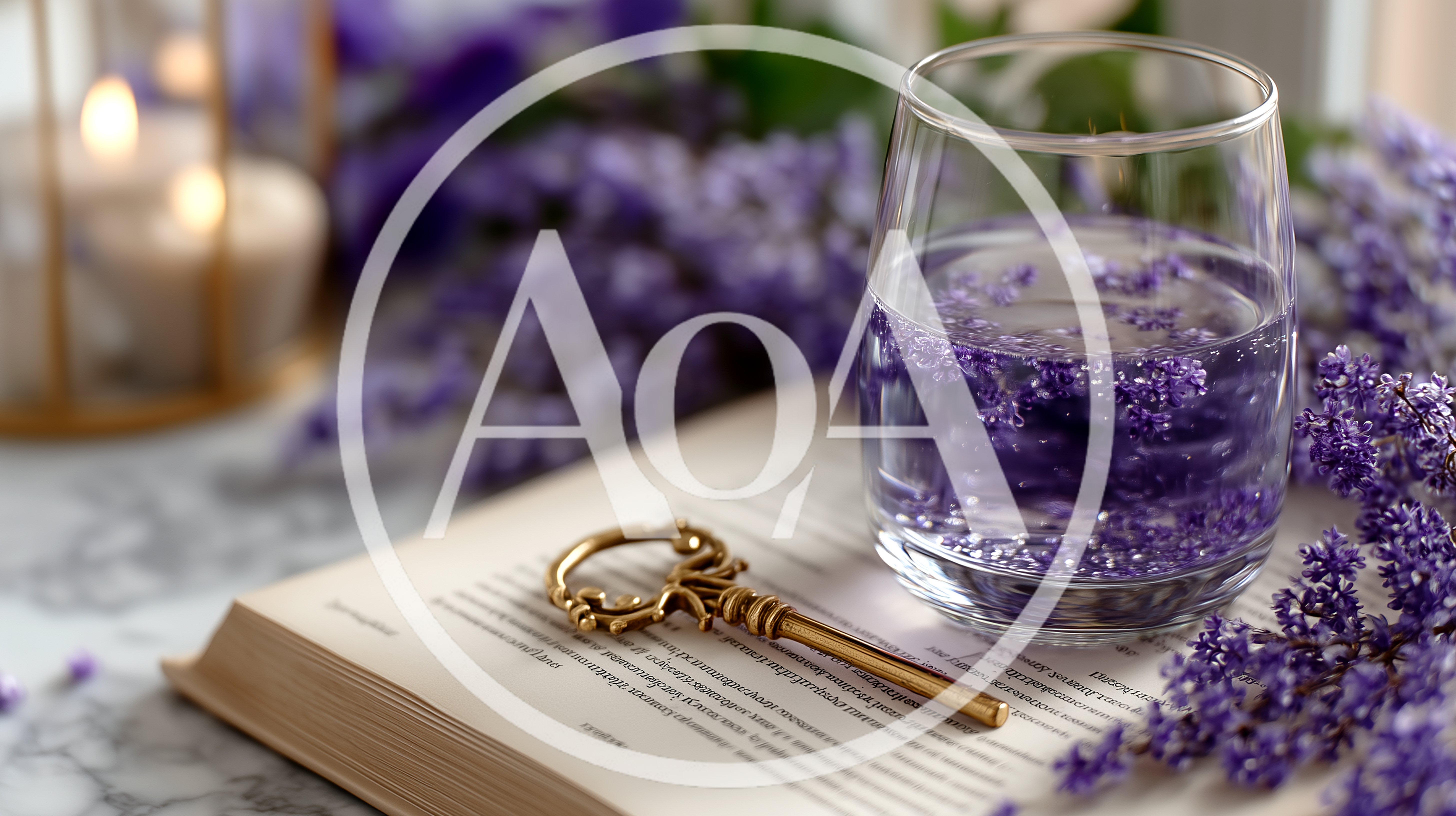 Lavender Infused Water Glass With Vintage Key On Book