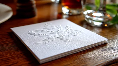 Embossed Floral Stationery Card on Wooden Table