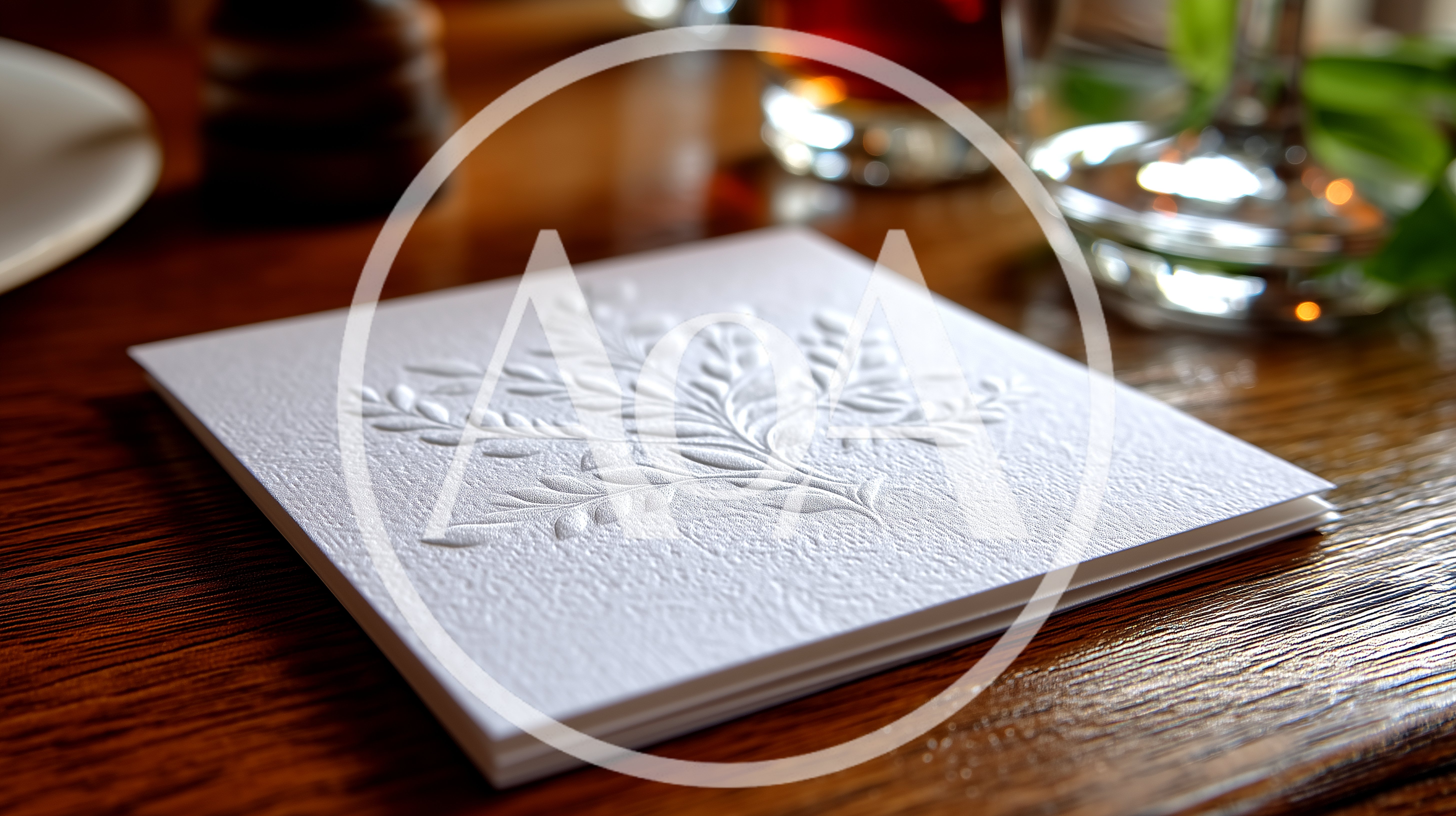 Embossed Floral Stationery Card on Wooden Table