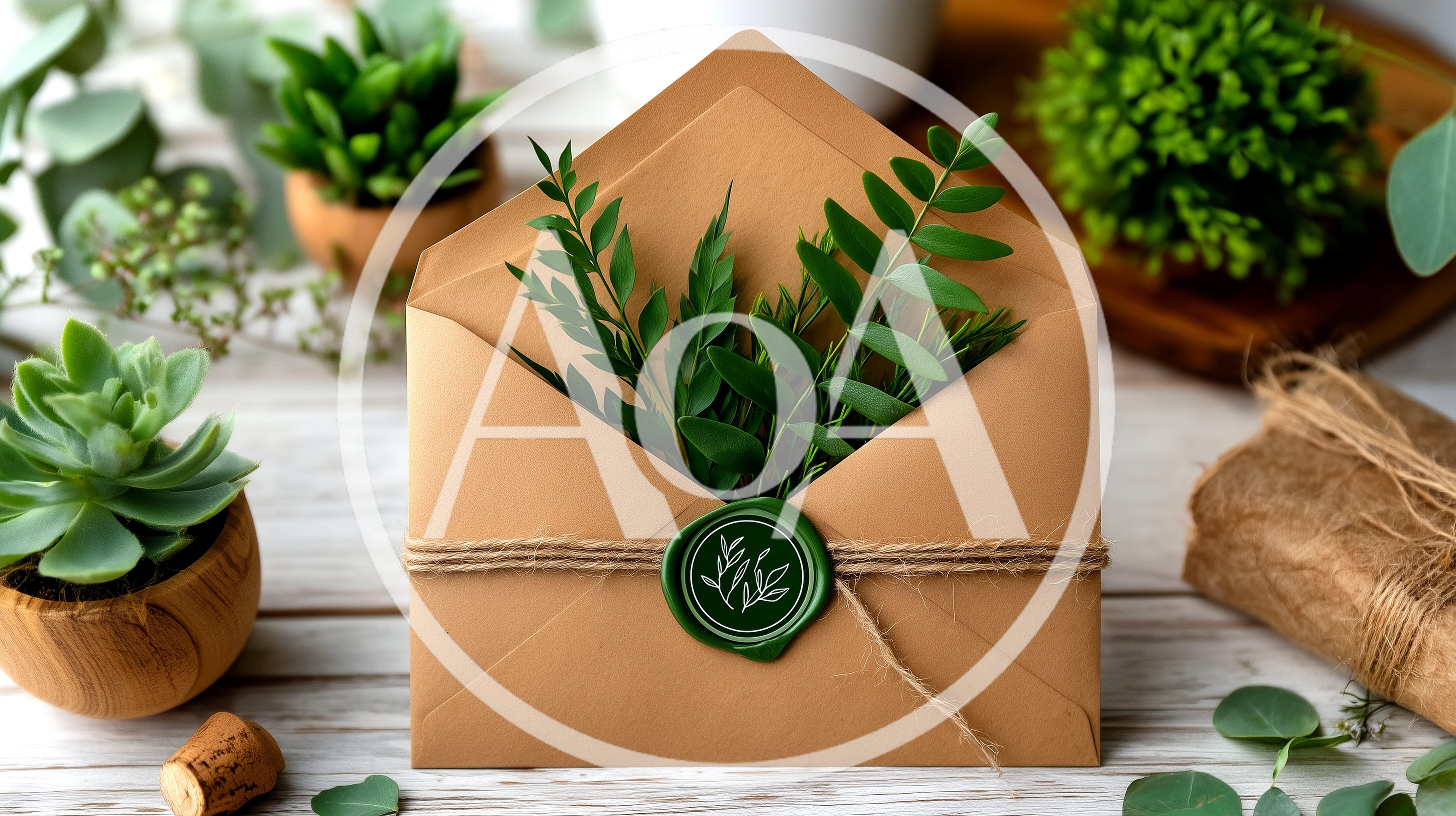 Brown Envelope With Green Leaves And Wax Seal