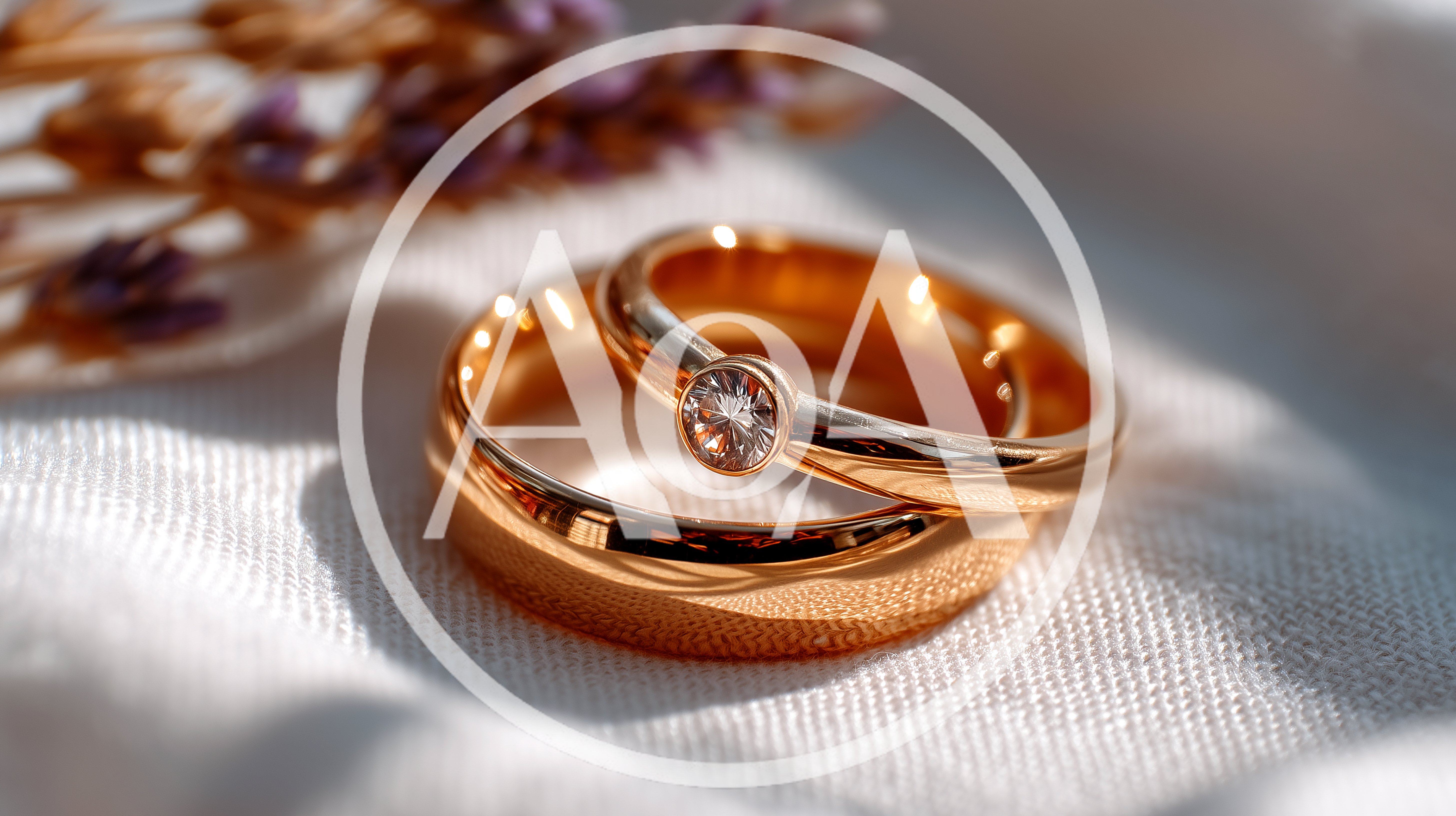 Two Gold Wedding Rings Resting On White Fabric