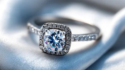 Diamond Engagement Ring On Silky Fabric