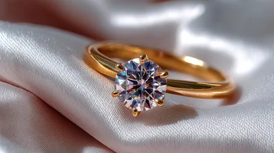 Gold Engagement Ring With Round Cut Diamond