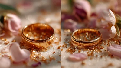 Golden Wedding Rings Surrounded By Delicate Pink Flower Petals