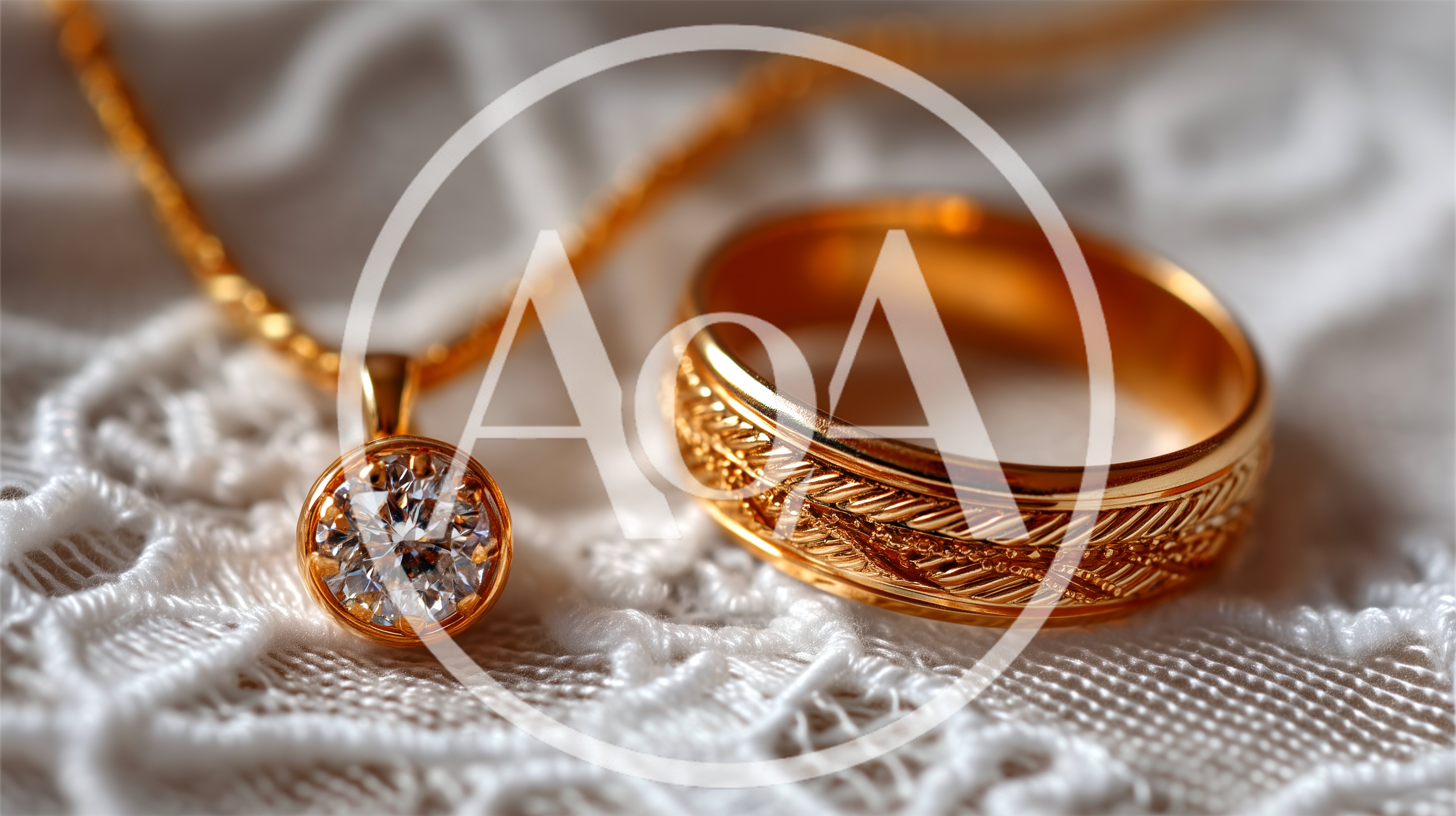 Gold Diamond Pendant Necklace And Engraved Wedding Ring