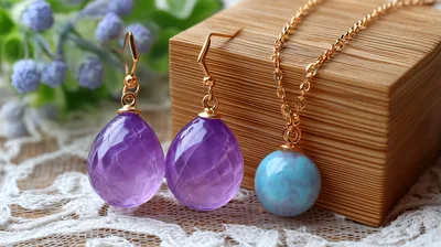 Amethyst Teardrop Earrings and Blue Gemstone Necklace