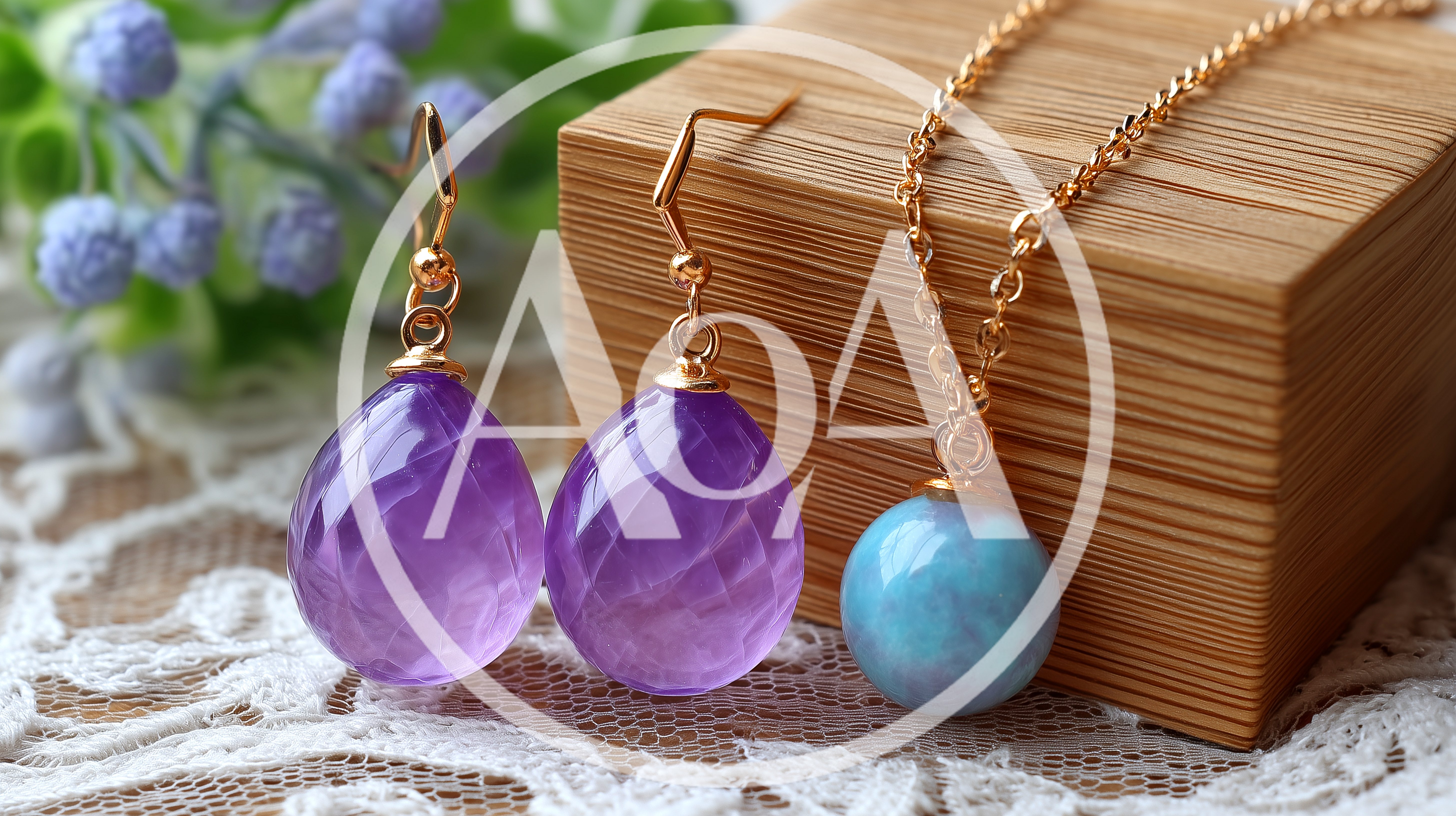 Amethyst Teardrop Earrings and Blue Gemstone Necklace