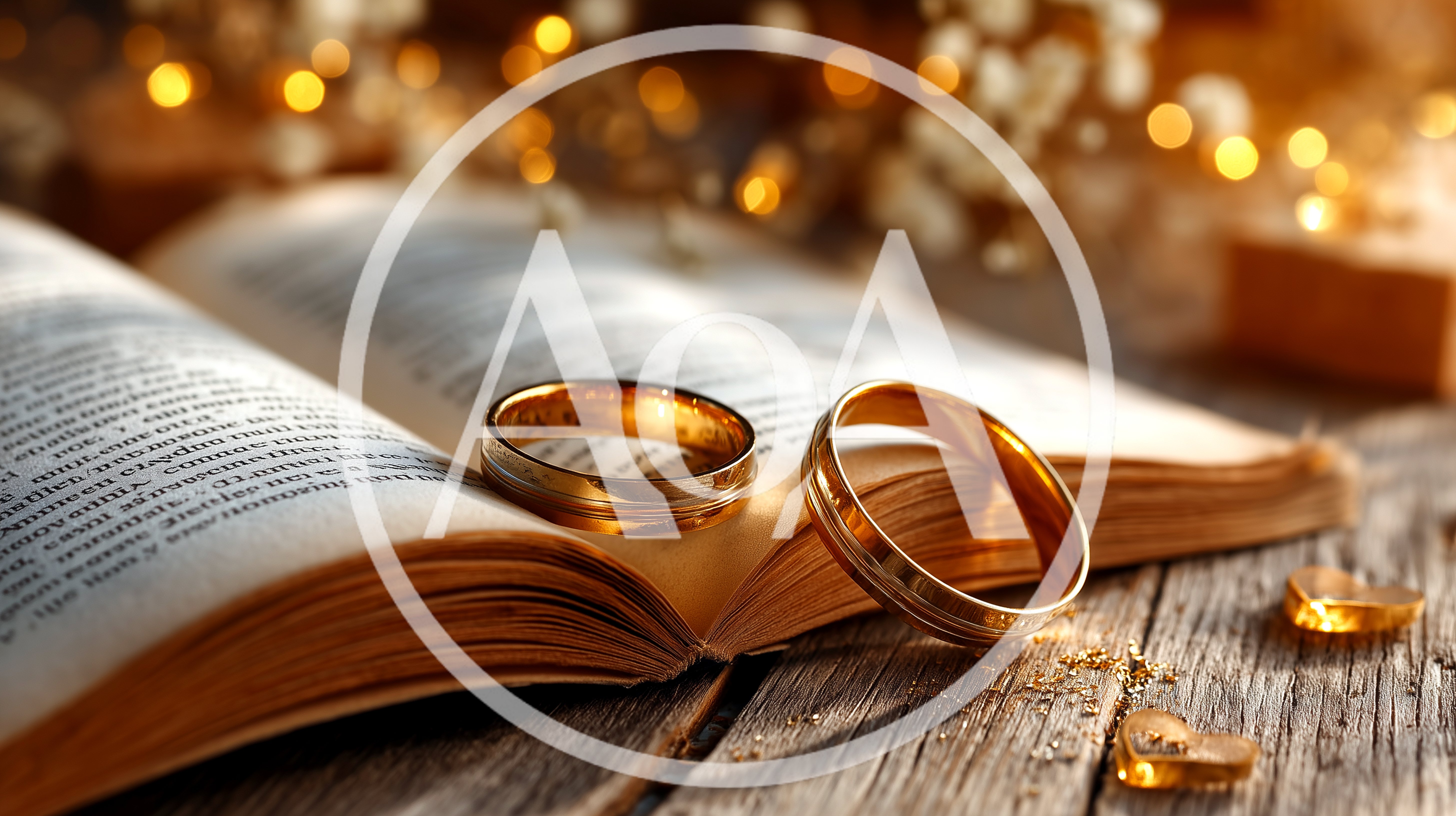 Two Gold Wedding Rings Resting On An Open Book