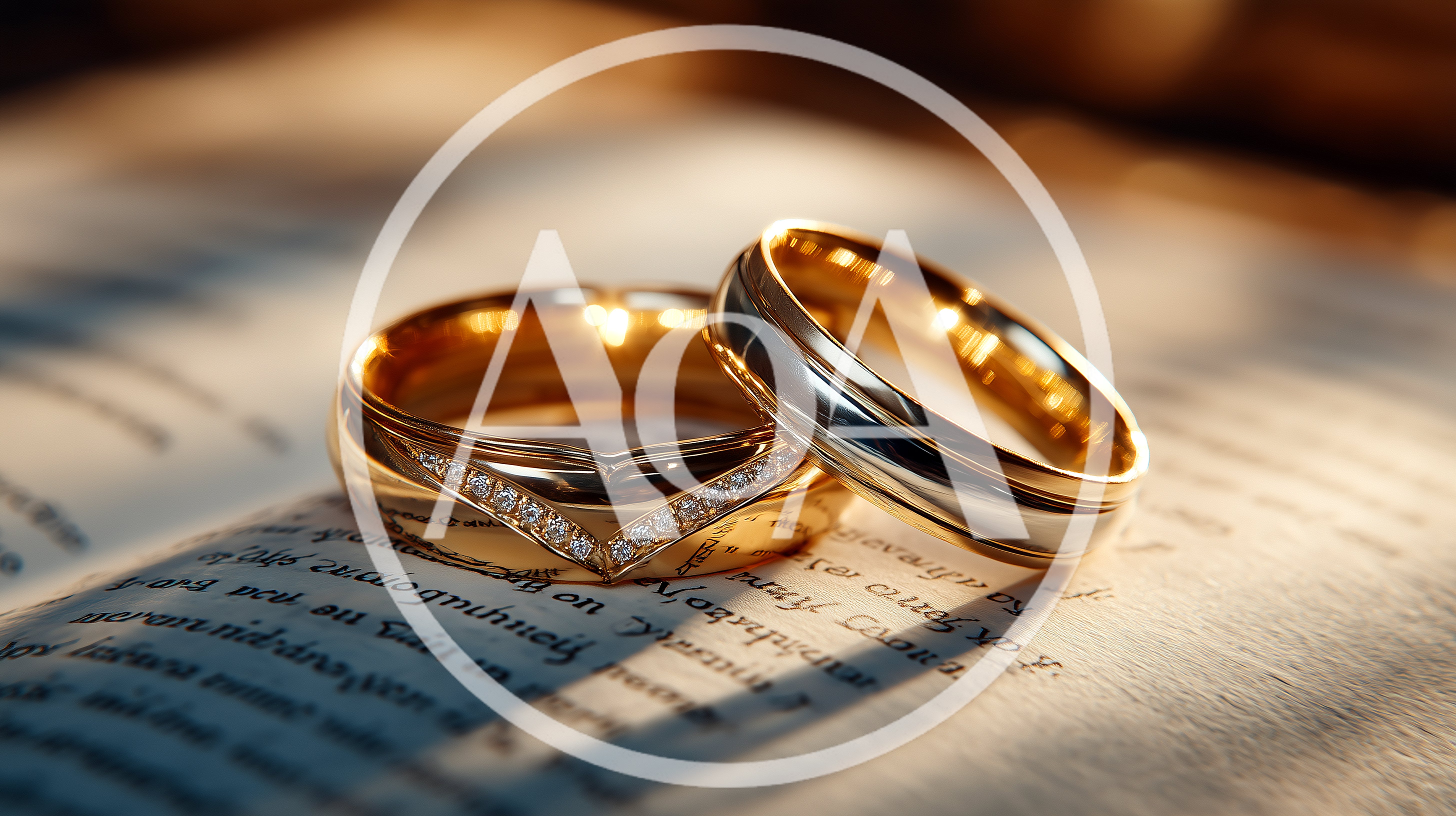 Two Gold Wedding Rings Resting On An Open Book