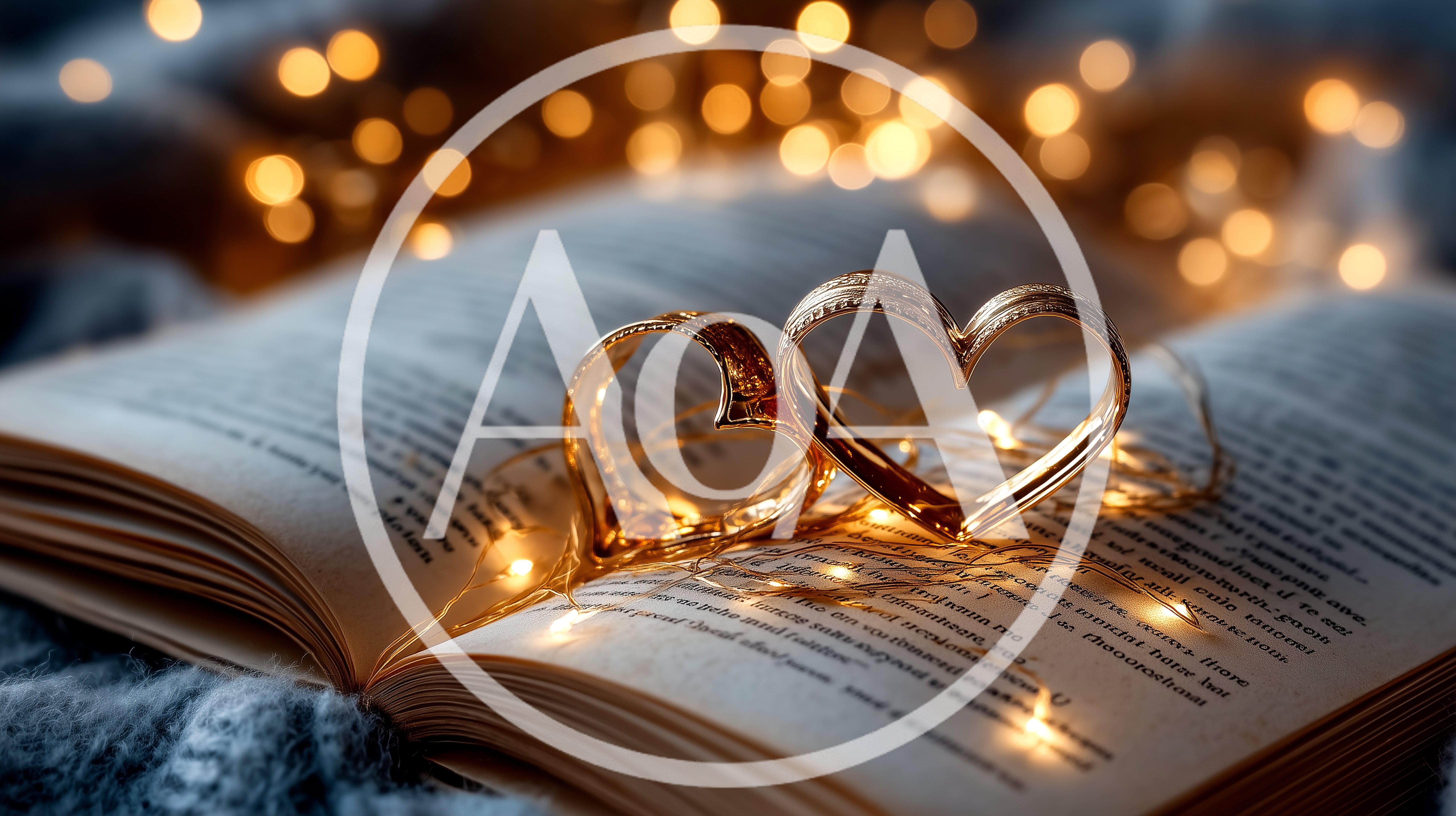 Two Golden Heart Shaped Rings On Open Book