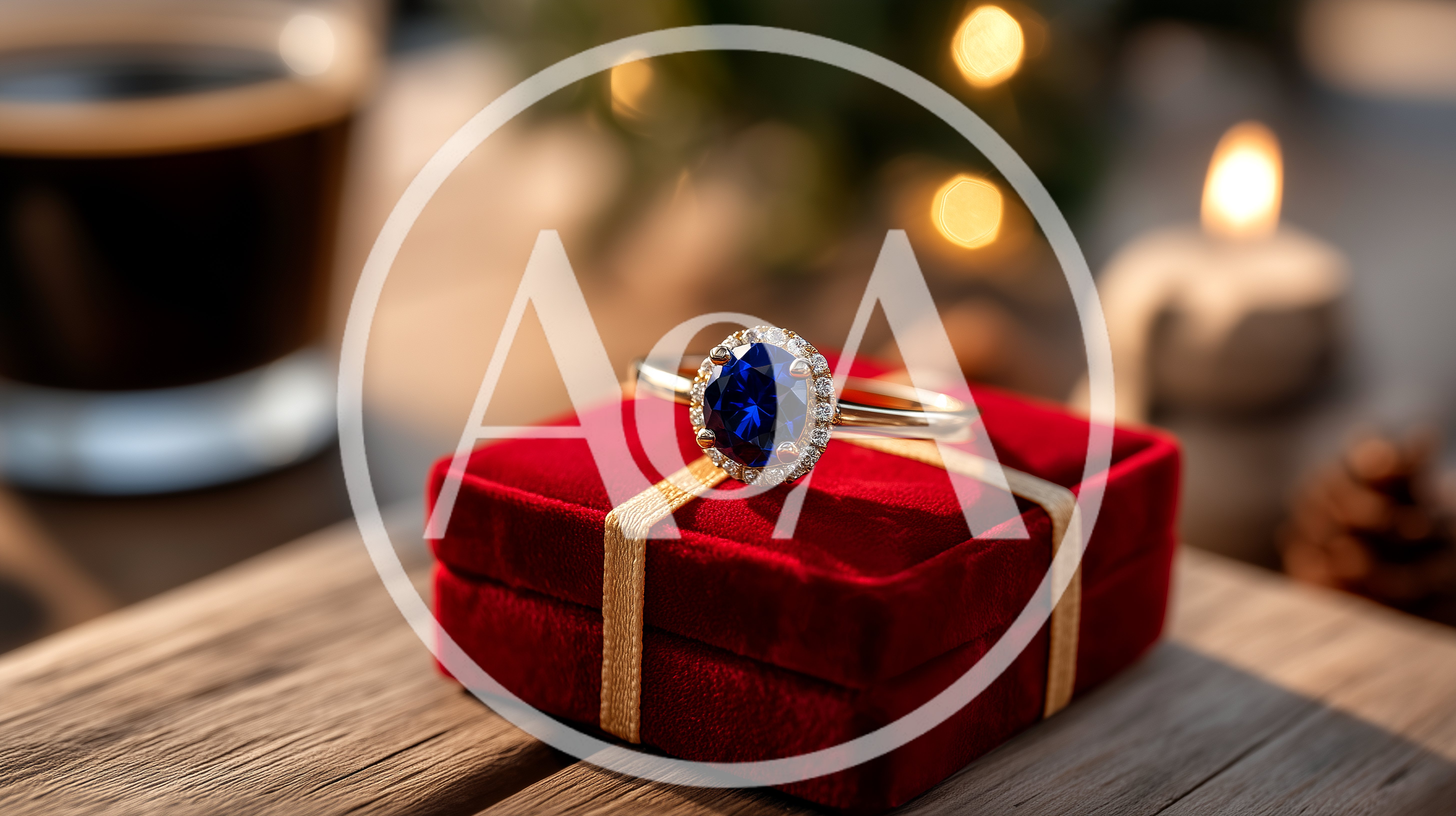 Blue Sapphire Engagement Ring On Red Velvet Box