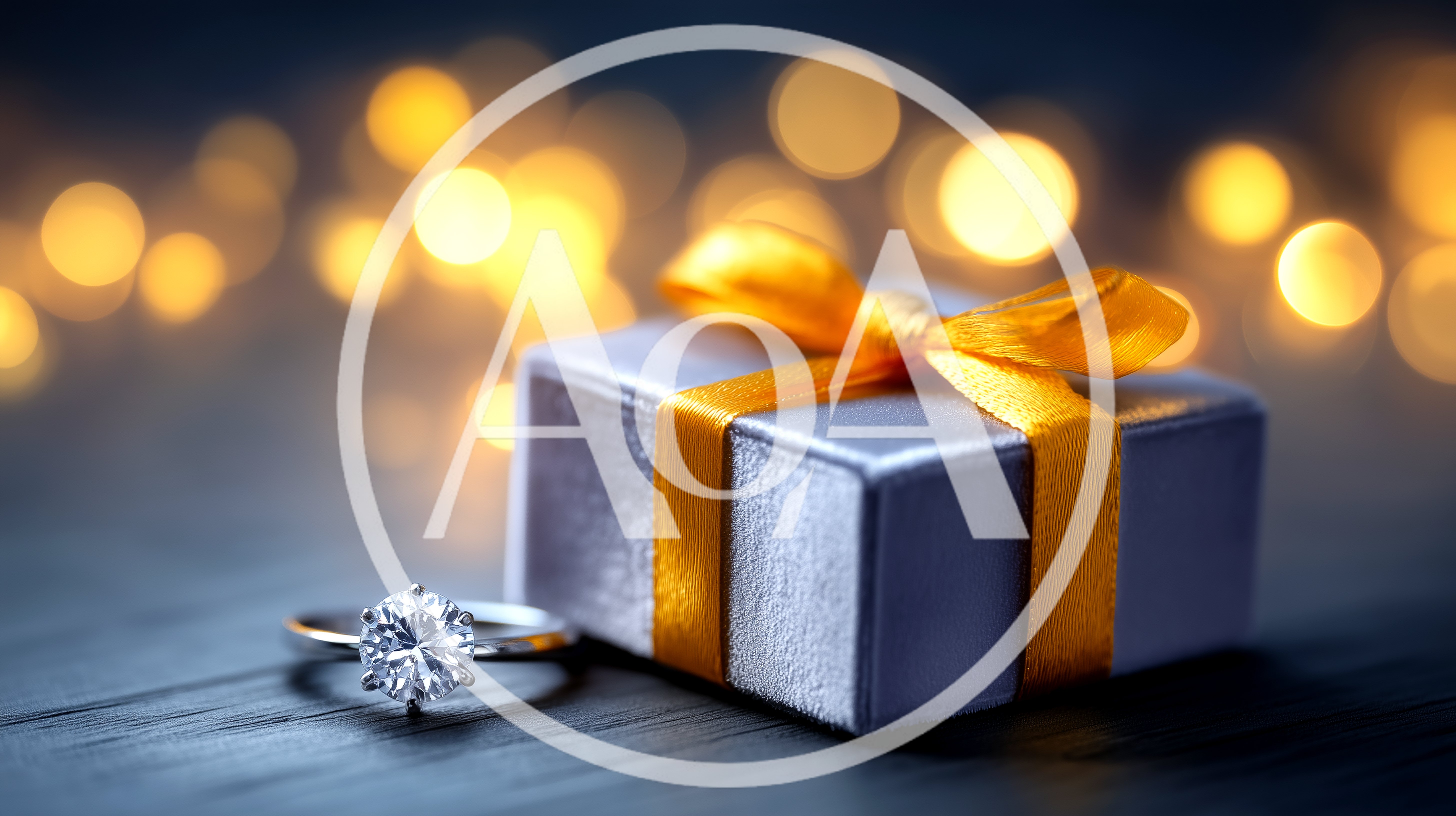 Diamond Engagement Ring Beside A Gift Box