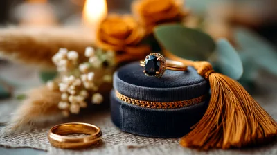 Gold Wedding Rings On A Velvet Ring Box