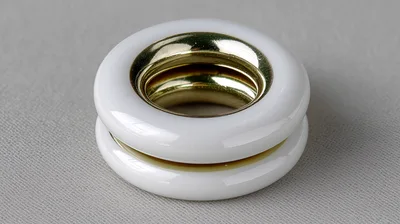 White And Gold Curtain Grommet On Gray Background