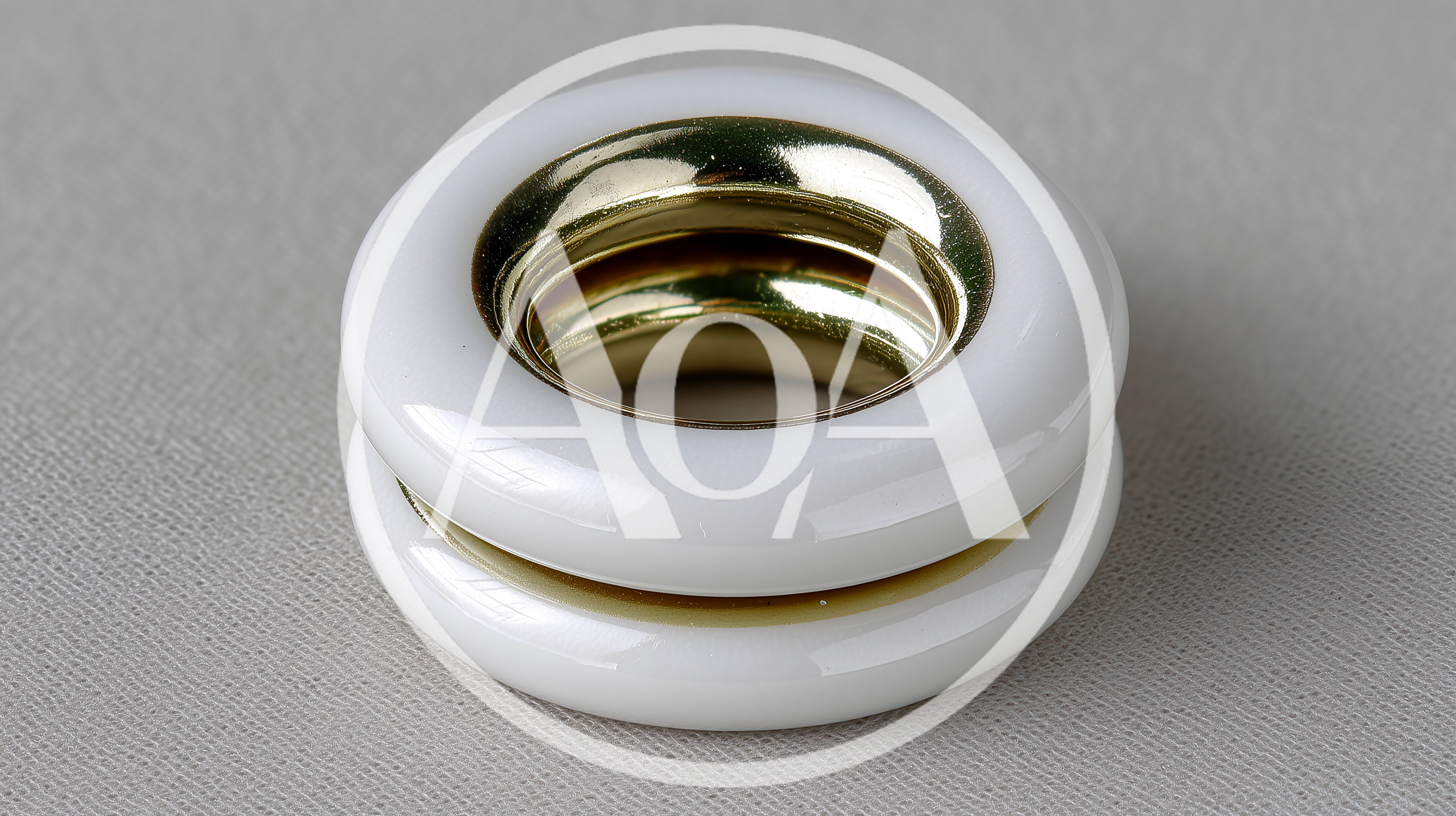 White And Gold Curtain Grommet On Gray Background