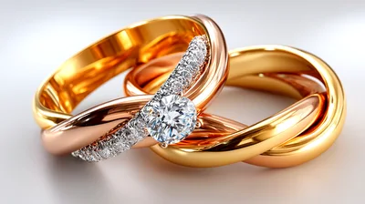 Intertwined Gold Wedding Rings With Diamond Setting