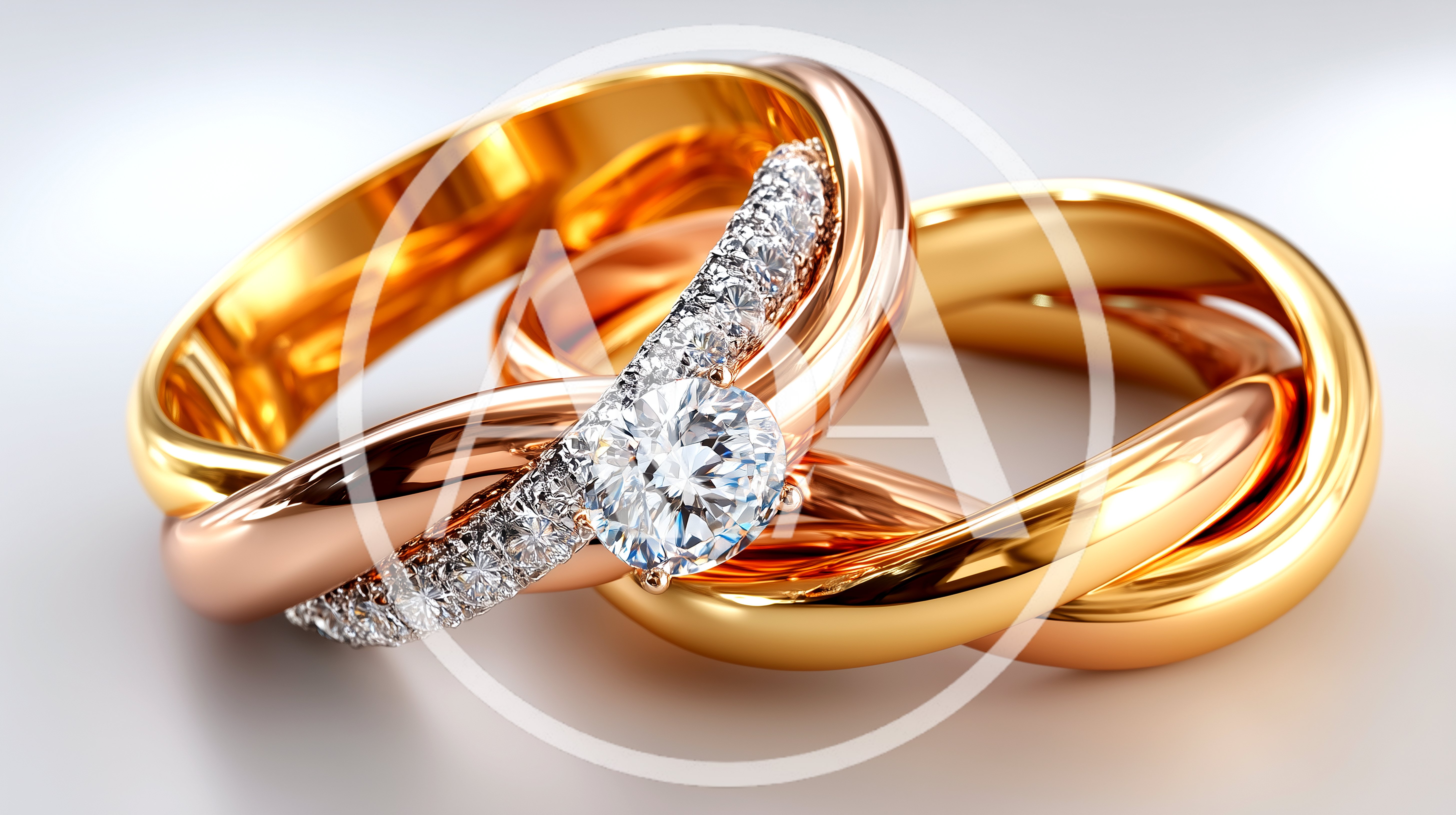 Intertwined Gold Wedding Rings With Diamond Setting