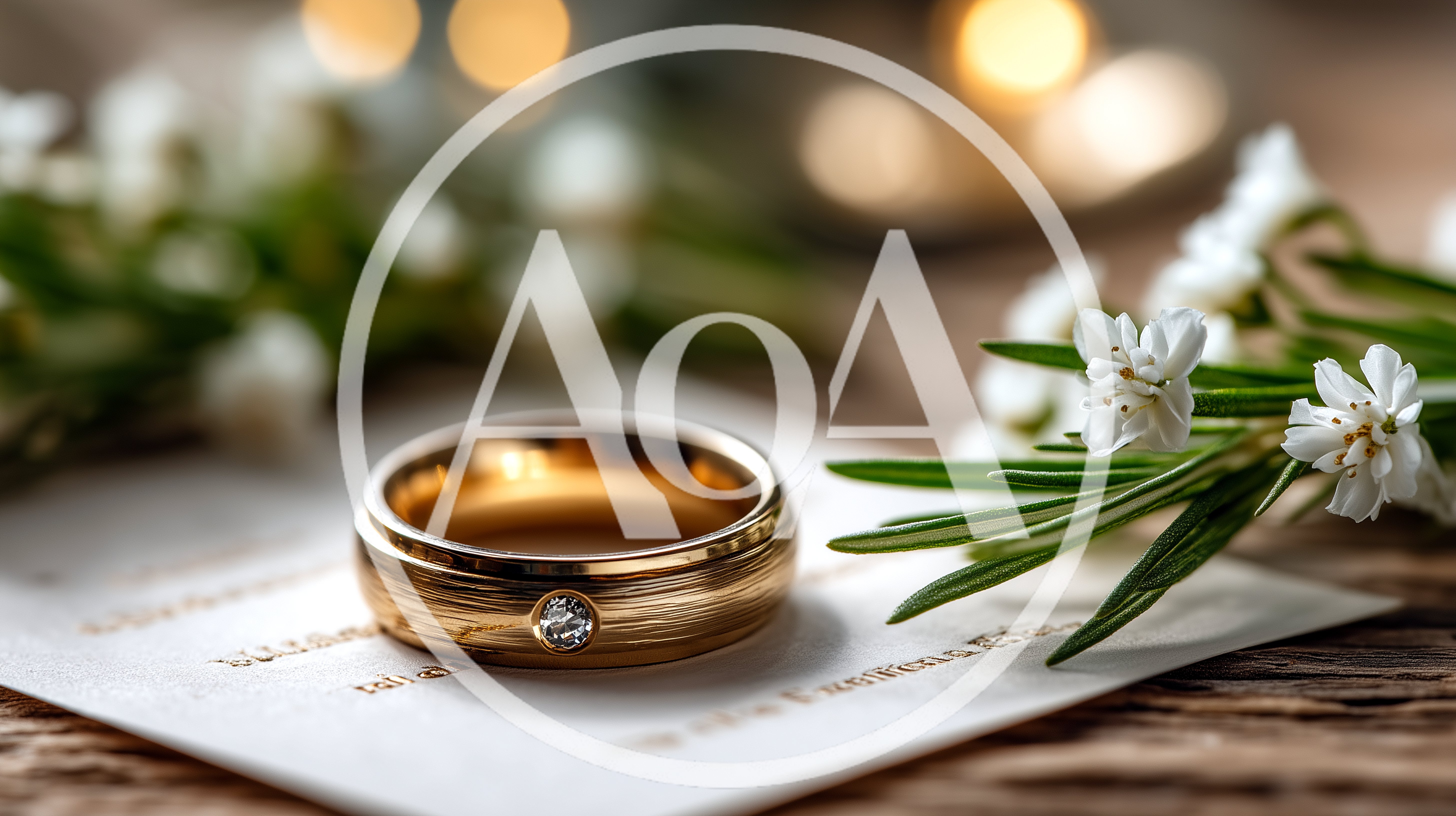 Gold Wedding Ring With Diamond On Paper