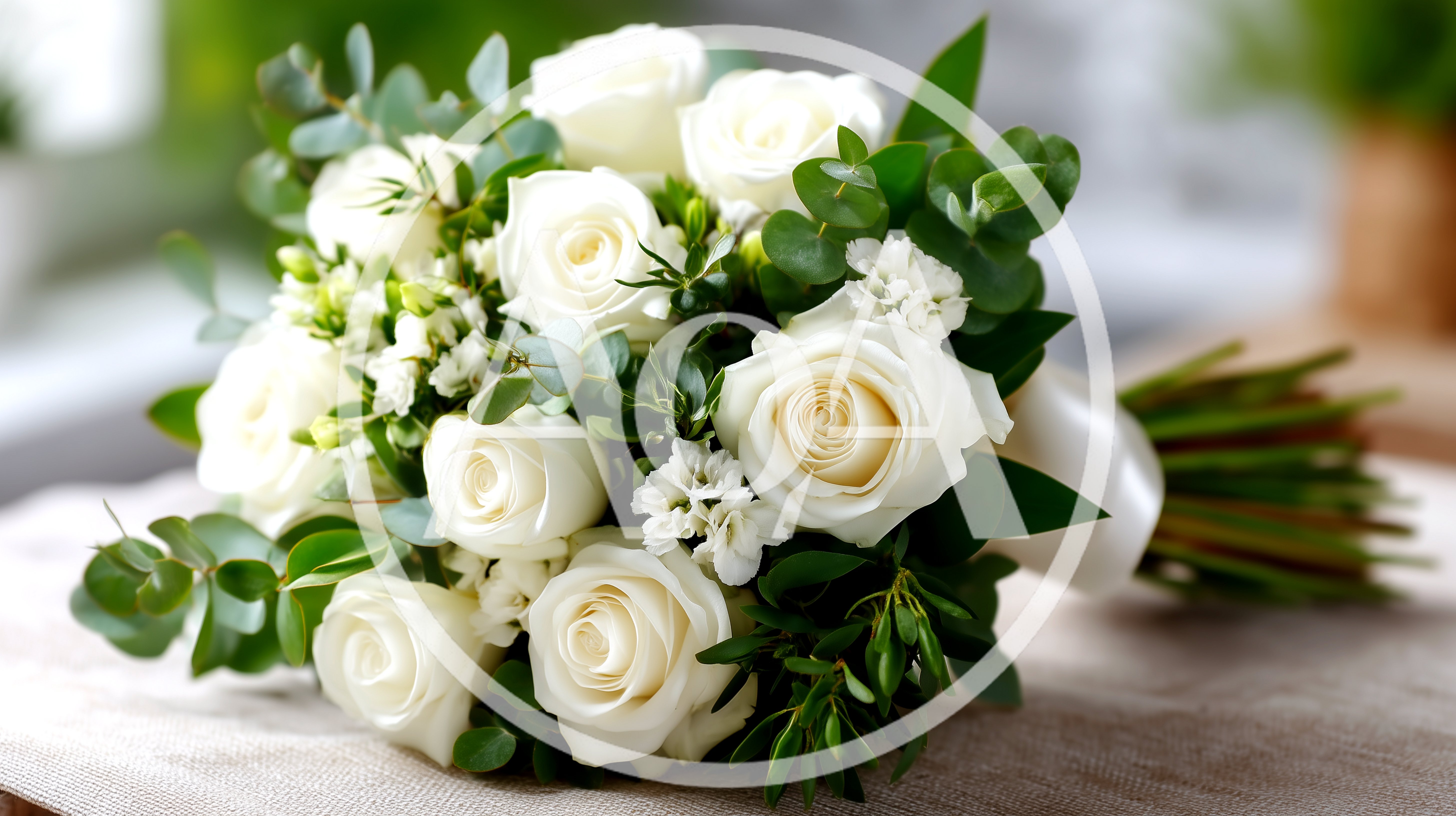 Elegant White Rose Wedding Bouquet With Eucalyptus Greenery