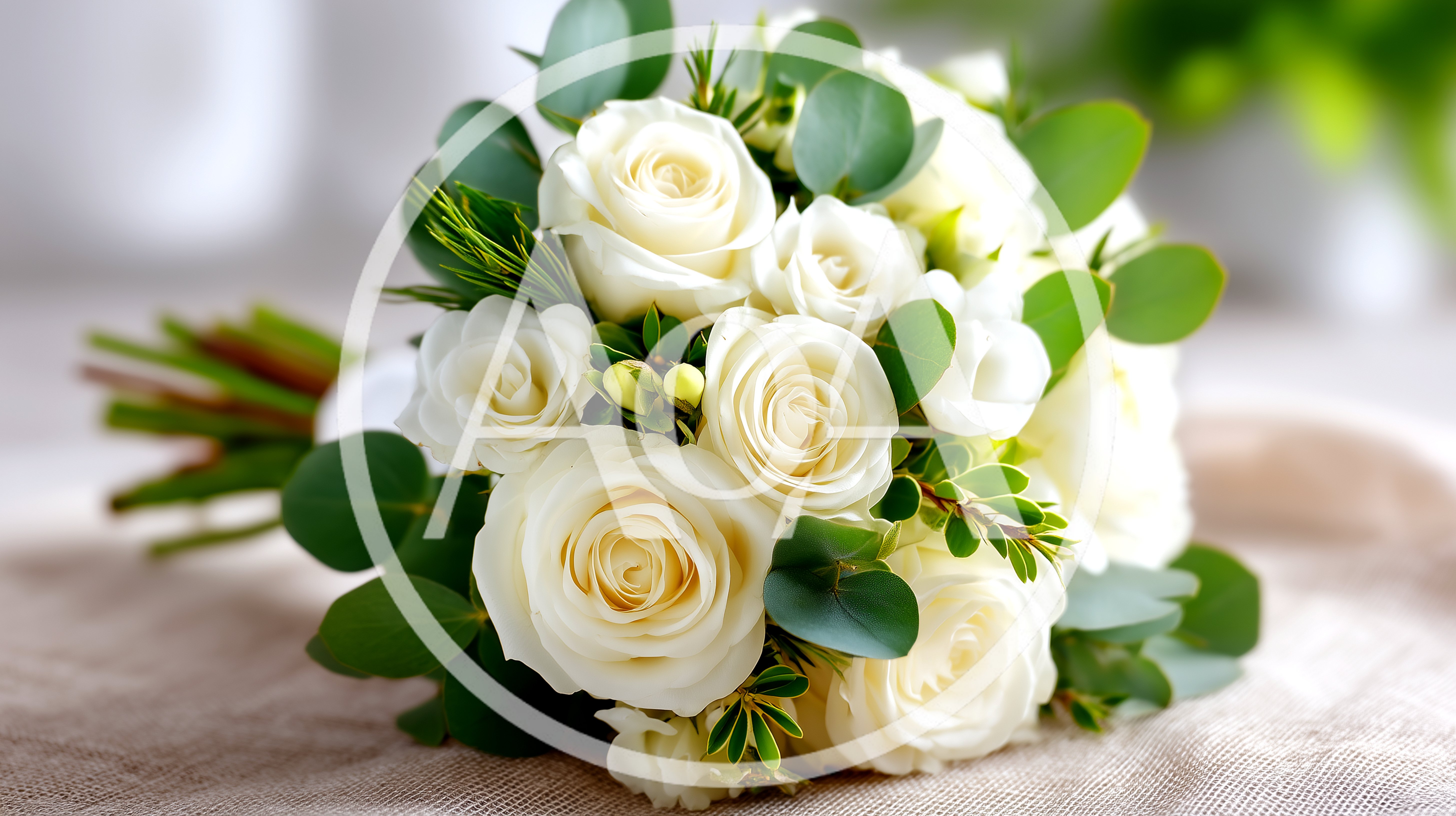 Elegant White Rose Wedding Bouquet With Eucalyptus