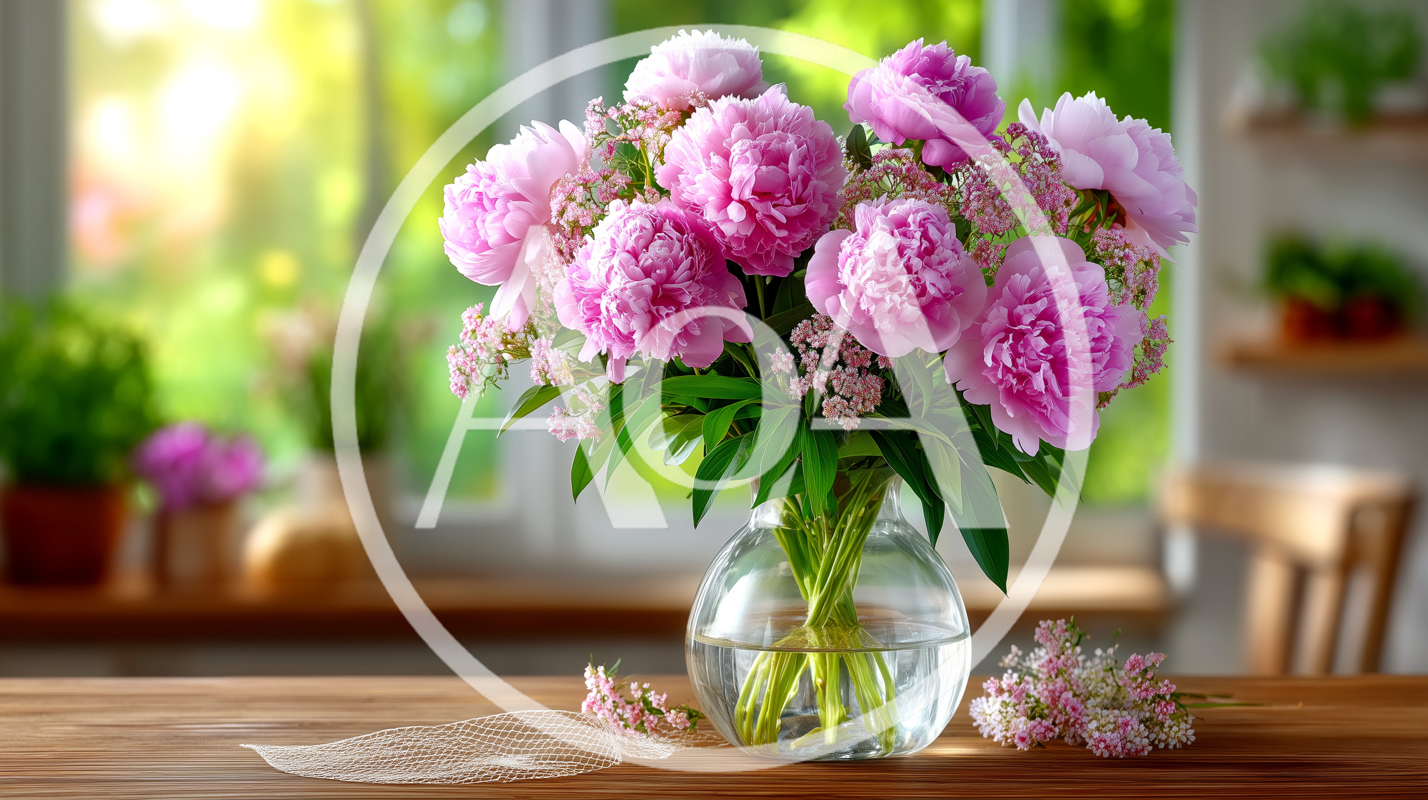 Pink Peony Bouquet In Glass Vase