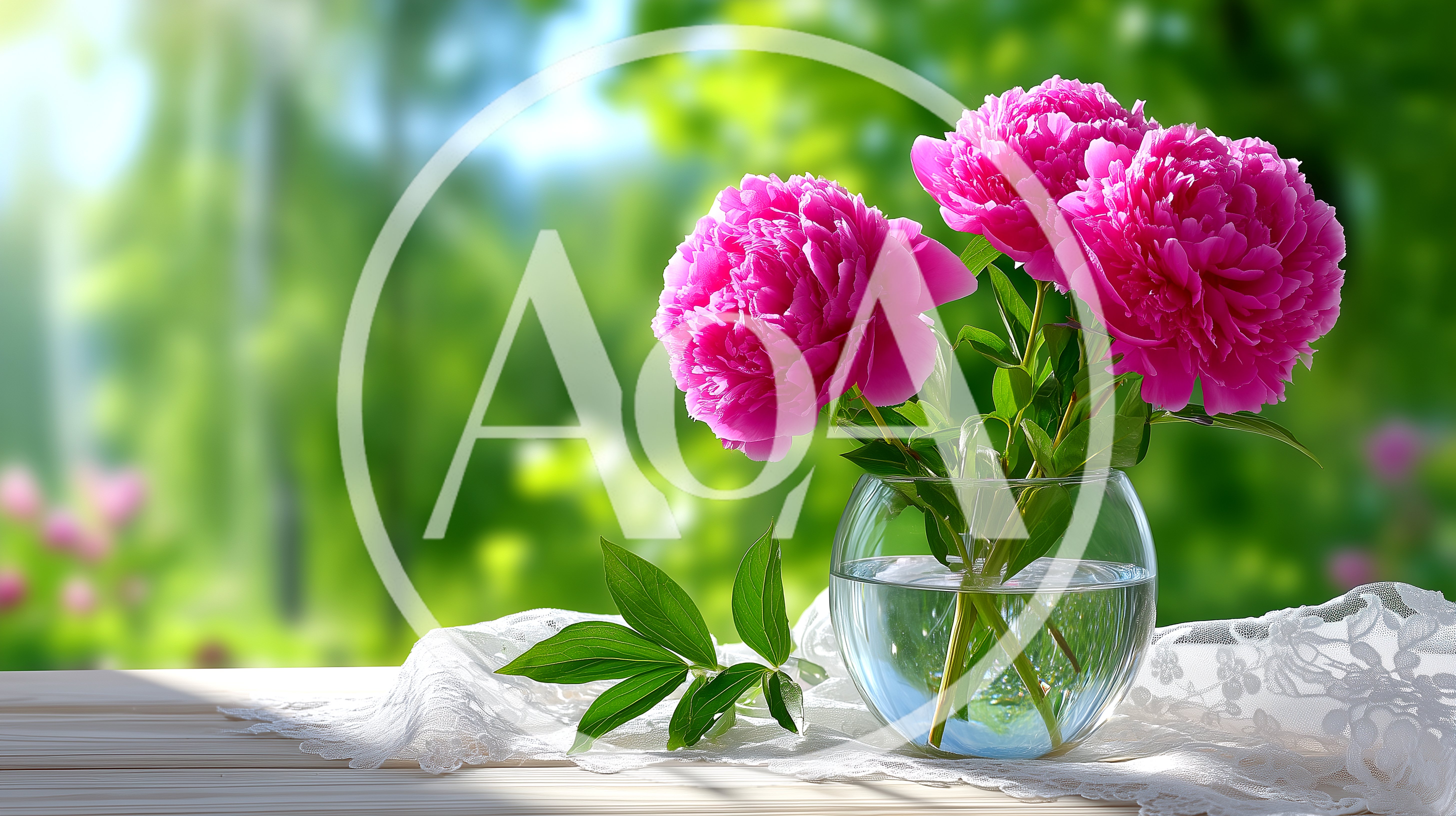 Pink Peony Flowers In A Glass Vase
