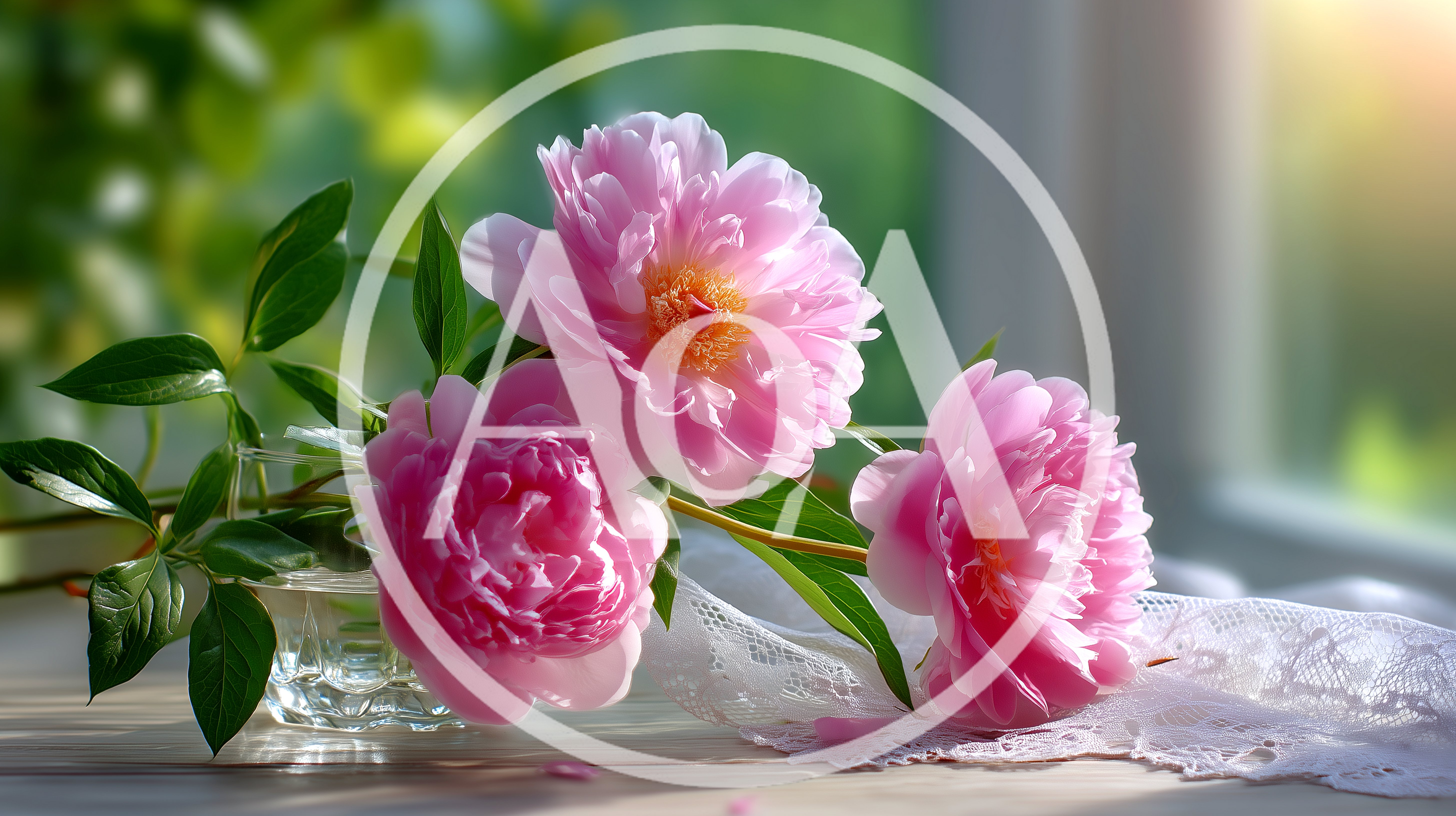 Pink Peony Flowers In A Glass Vase