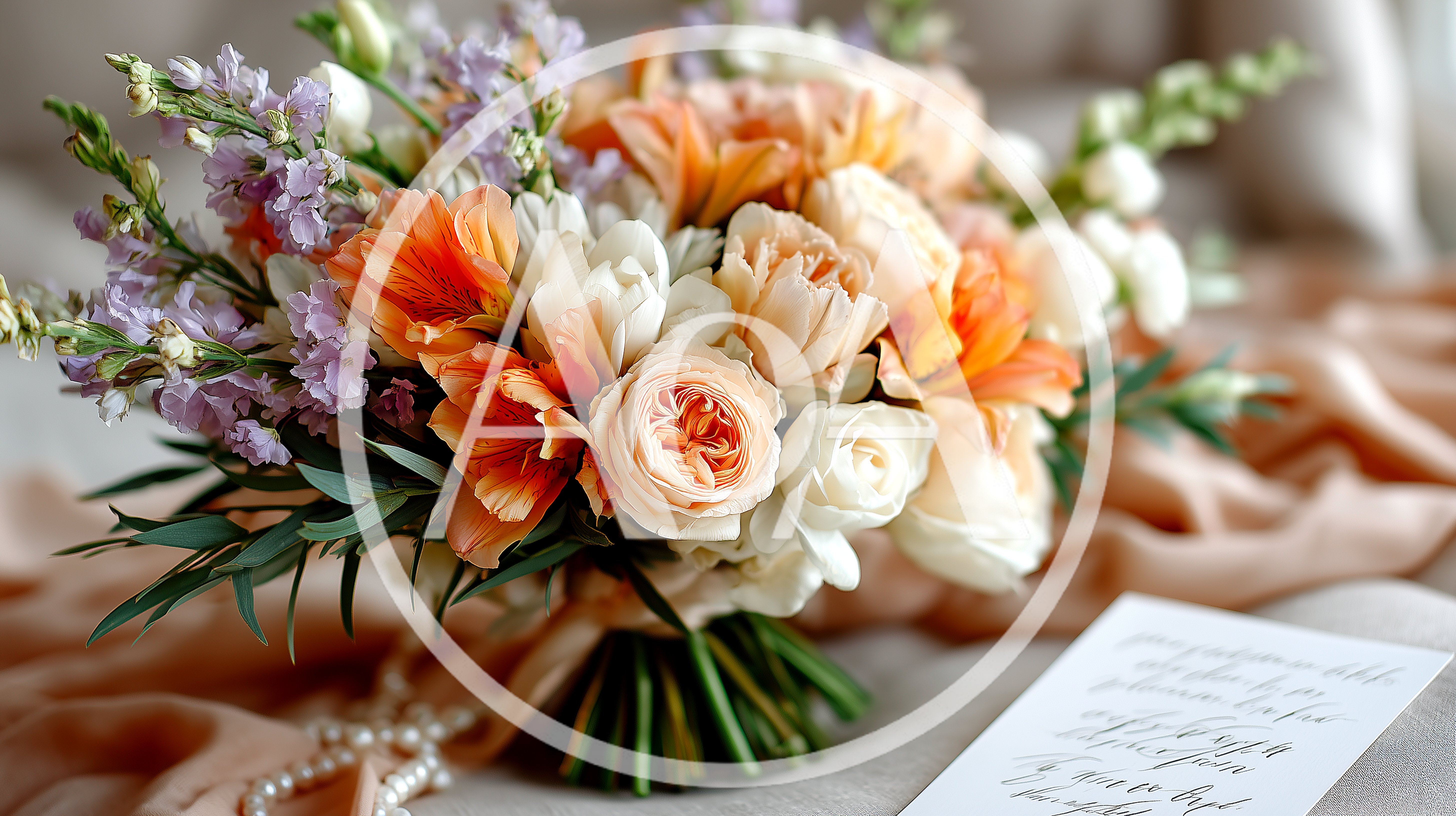 Elegant Wedding Bouquet With Peach Roses And Lavender