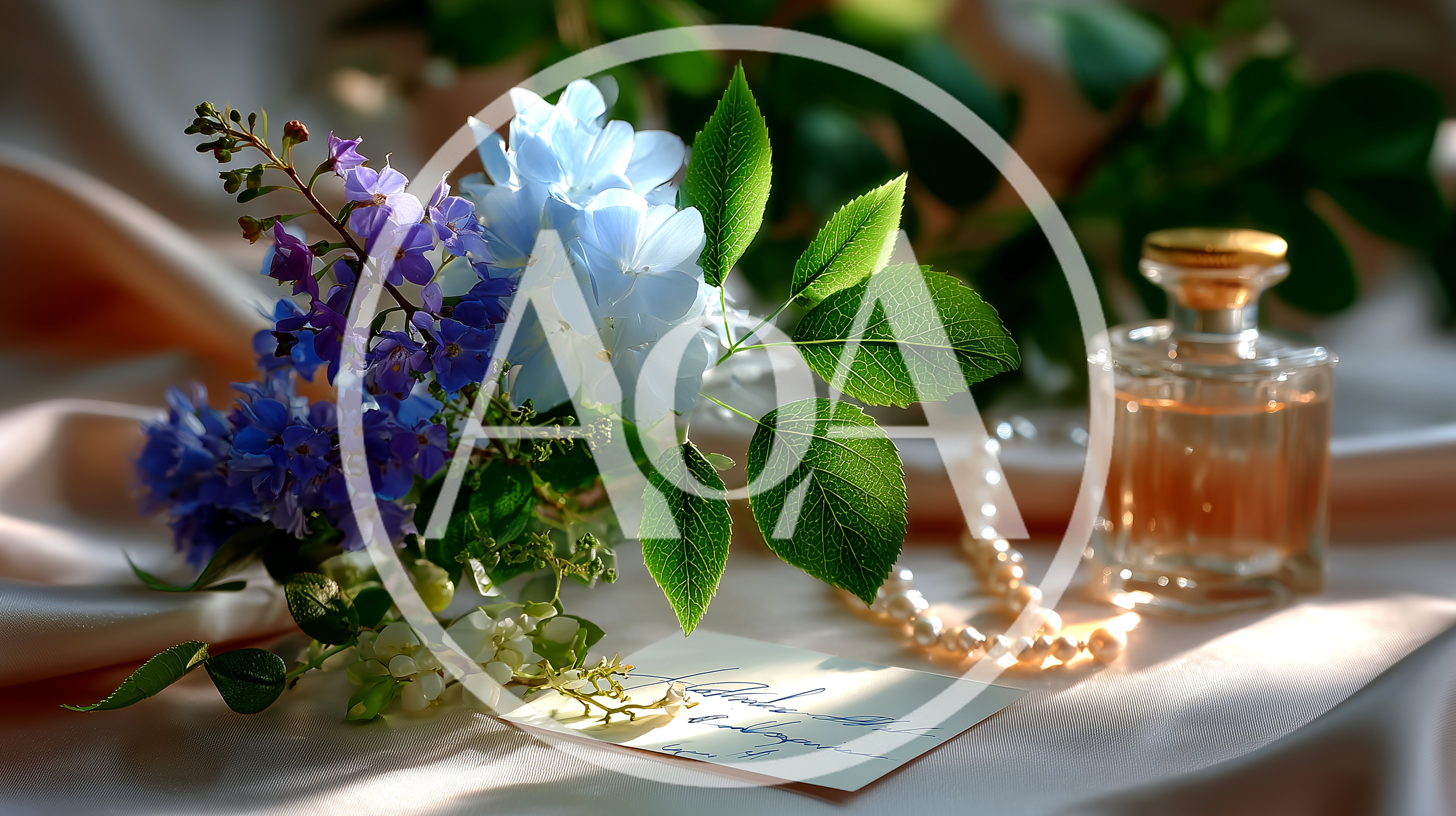 Elegant Still Life With Flowers Perfume And Pearls