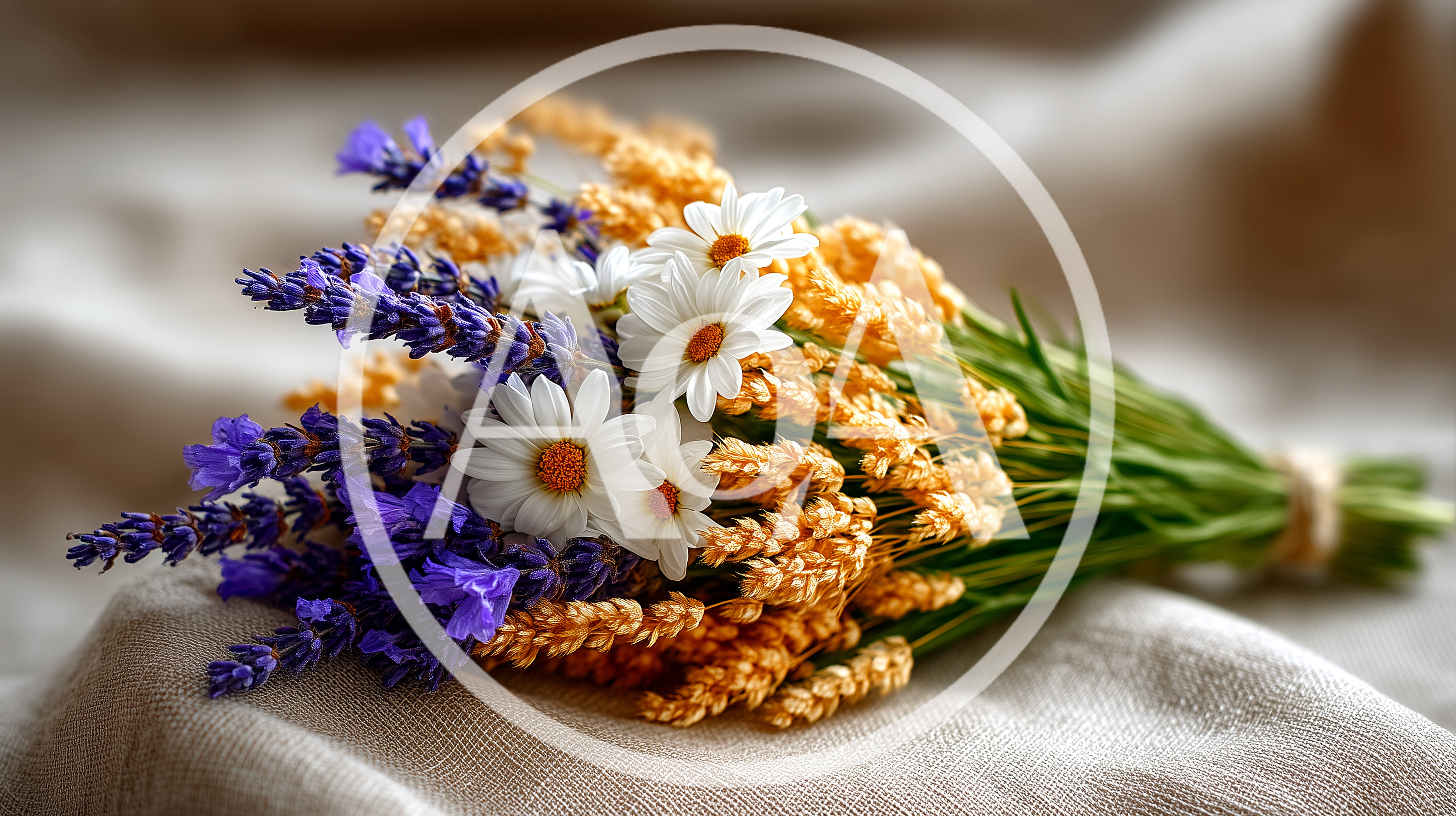 Bouquet Of Lavender Daisies And Wheat Stalks