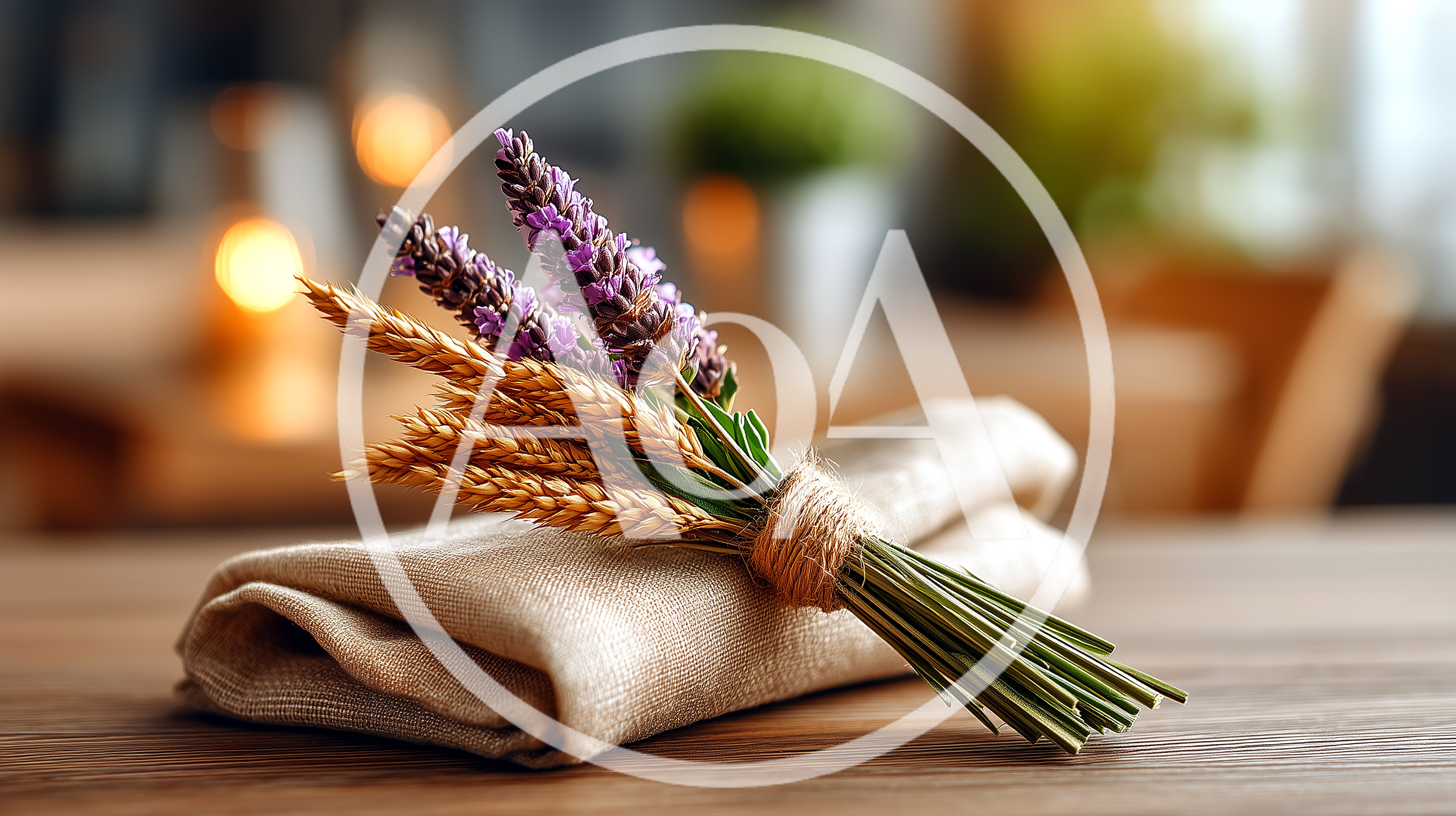 Lavender and Wheat Bouquet on Linen Napkin