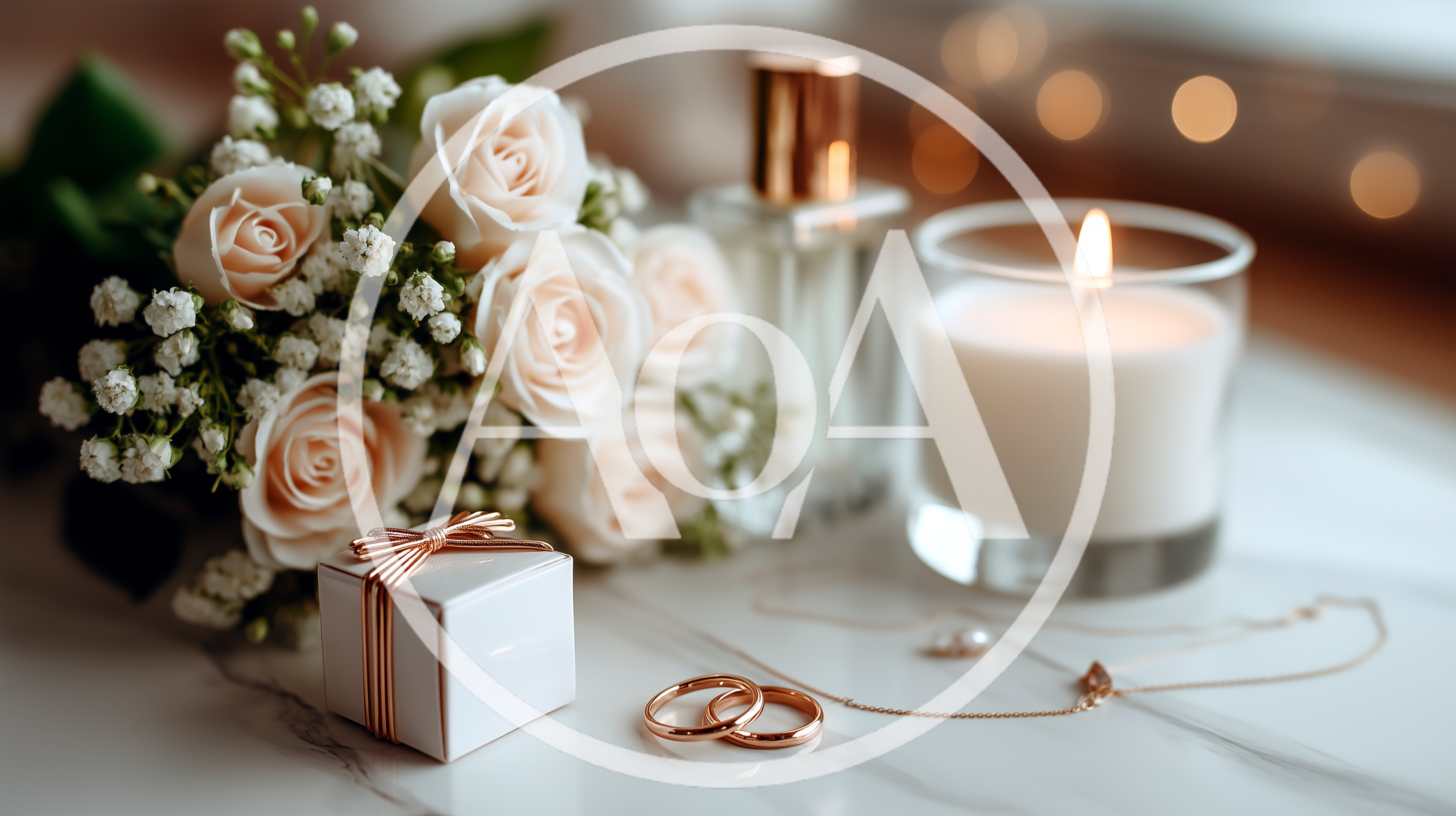 Romantic Wedding Still Life With Rings And Flowers