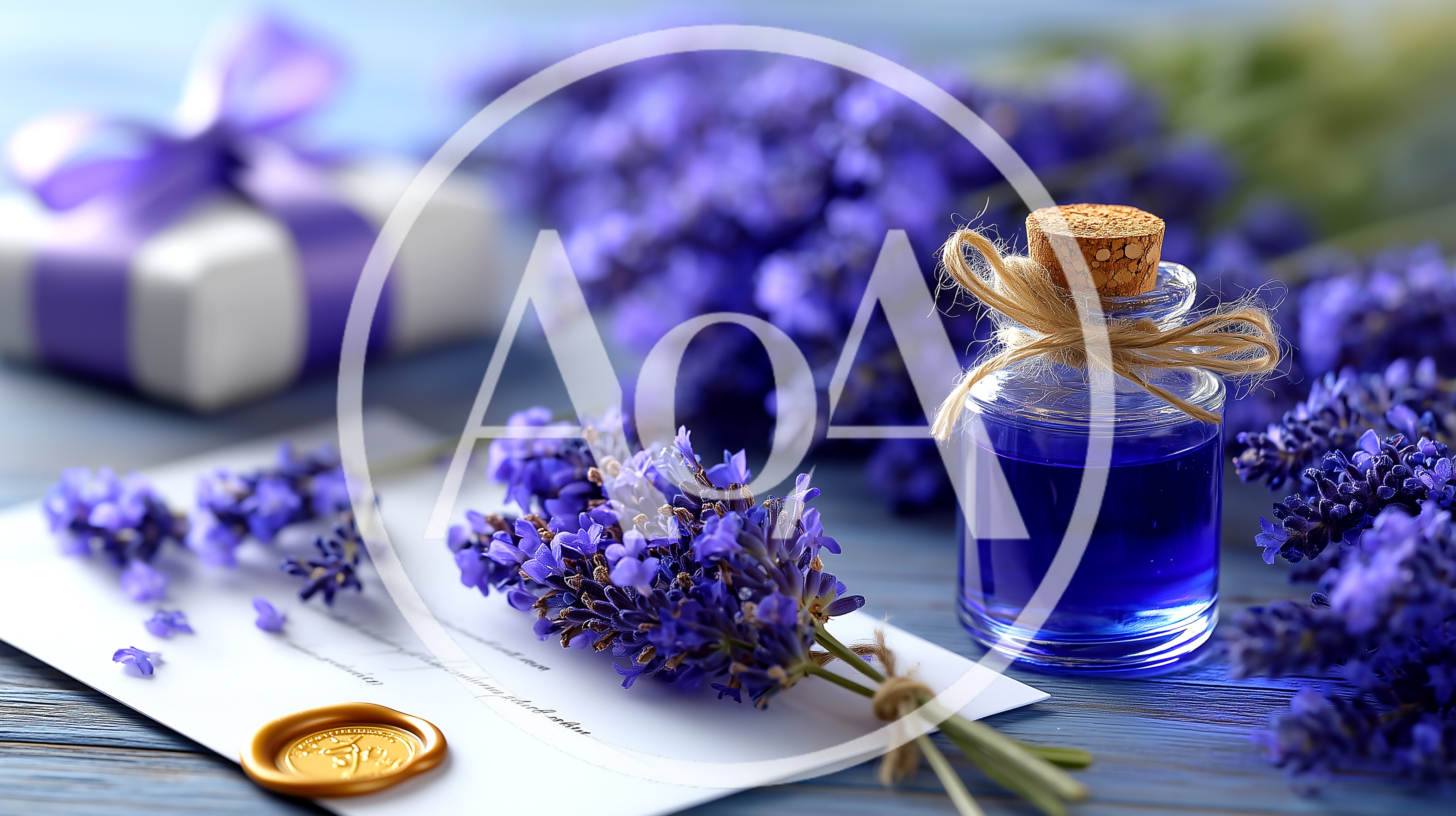Lavender Essential Oil Bottle With Dried Flowers And Gift