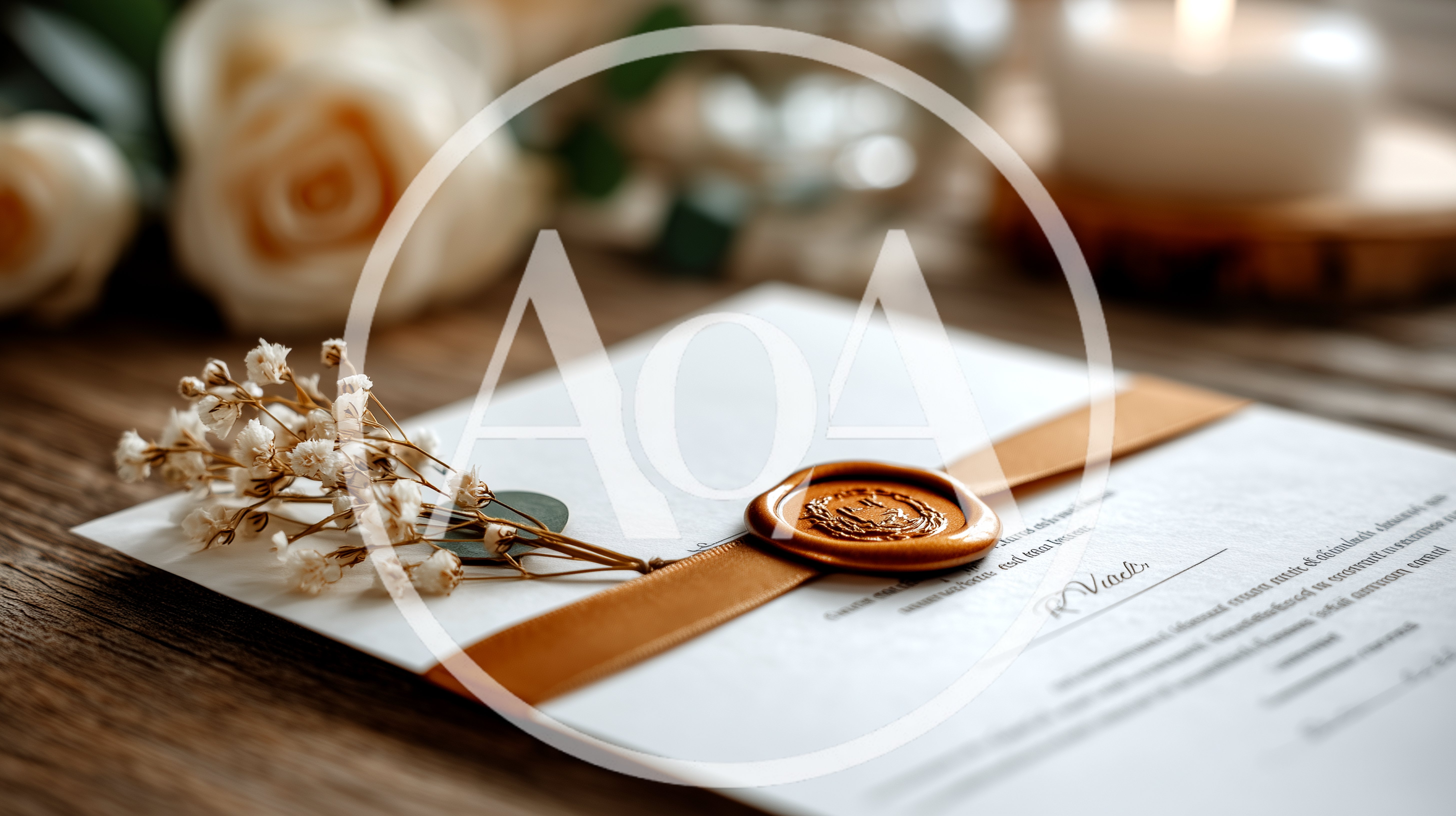 Elegant Wedding Invitation With Wax Seal And Dried Flowers